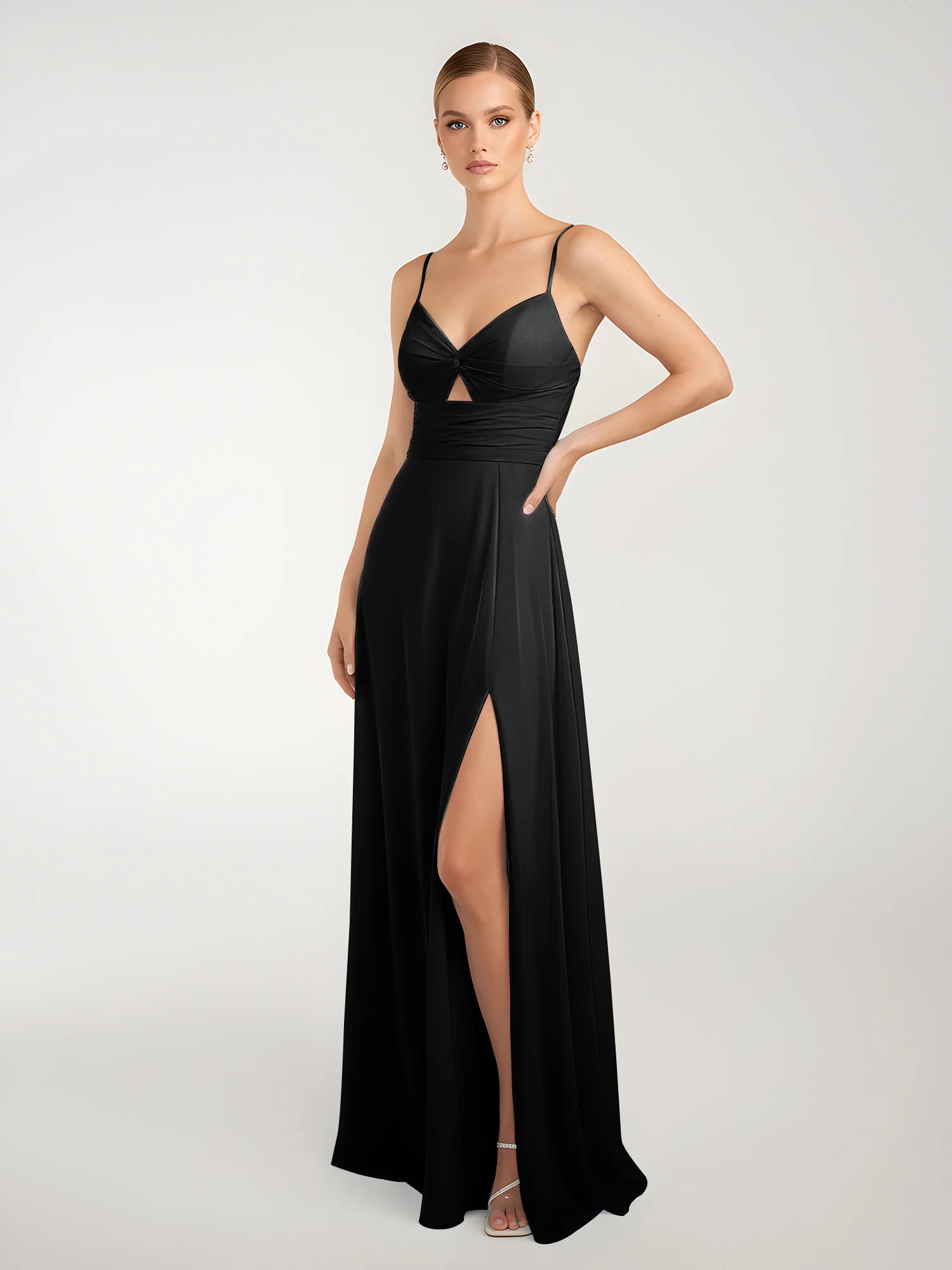 Chiffon A-Line Criss-Cross Straps Dresses With Slit Black