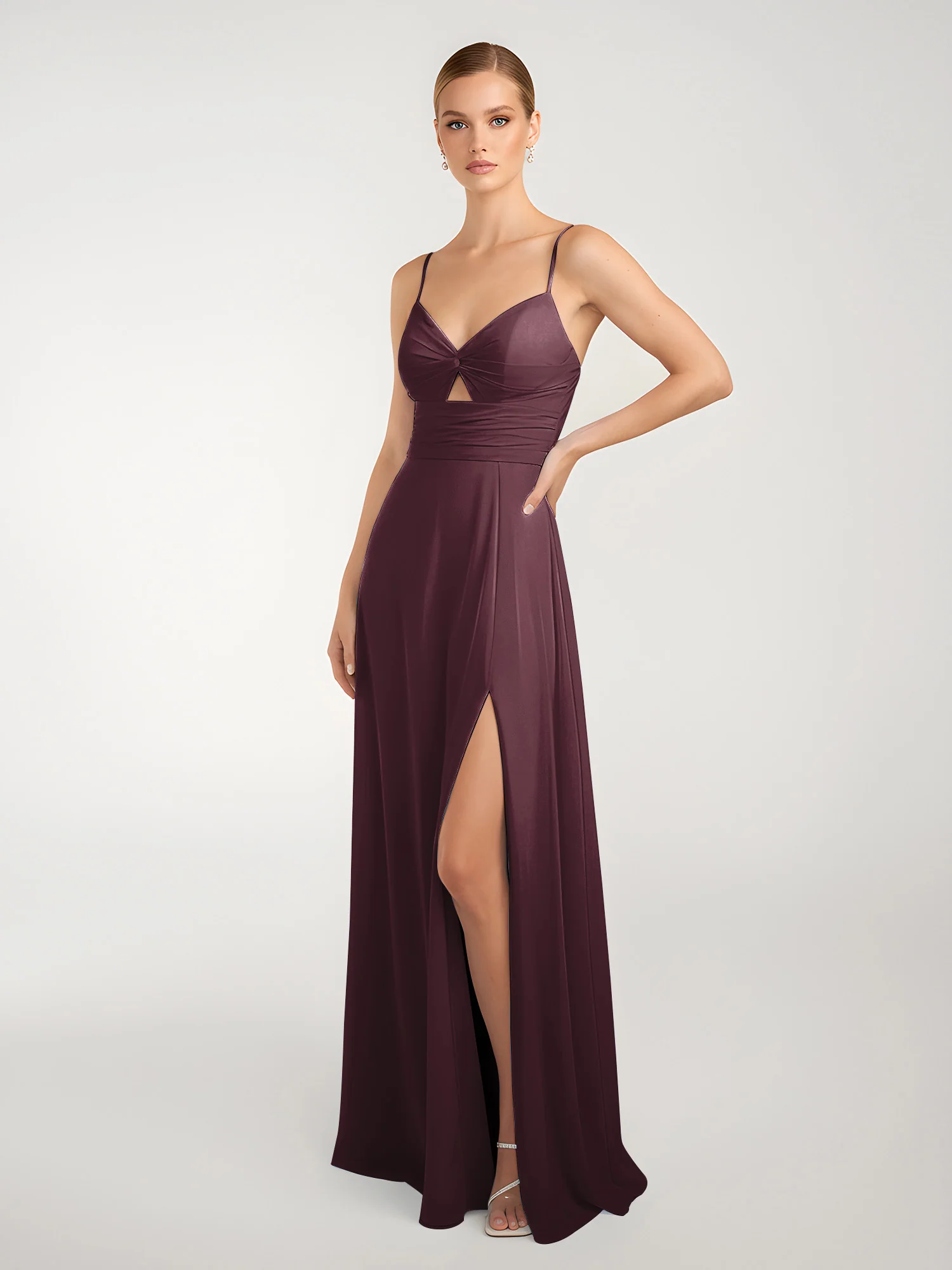Chiffon A-Line Criss-Cross Straps Dresses With Slit Cabernet