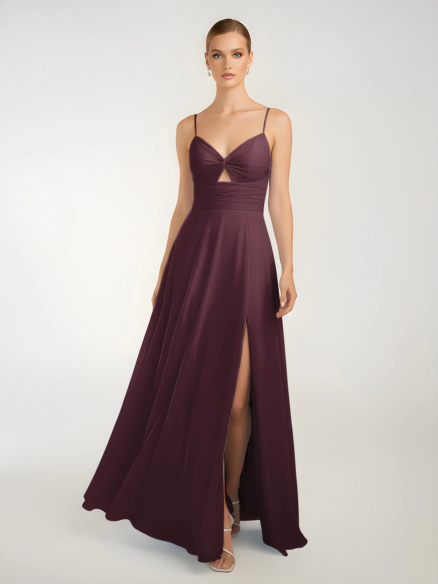 Chiffon A-Line Criss-Cross Straps Dresses With Slit Cabernet - Image 3