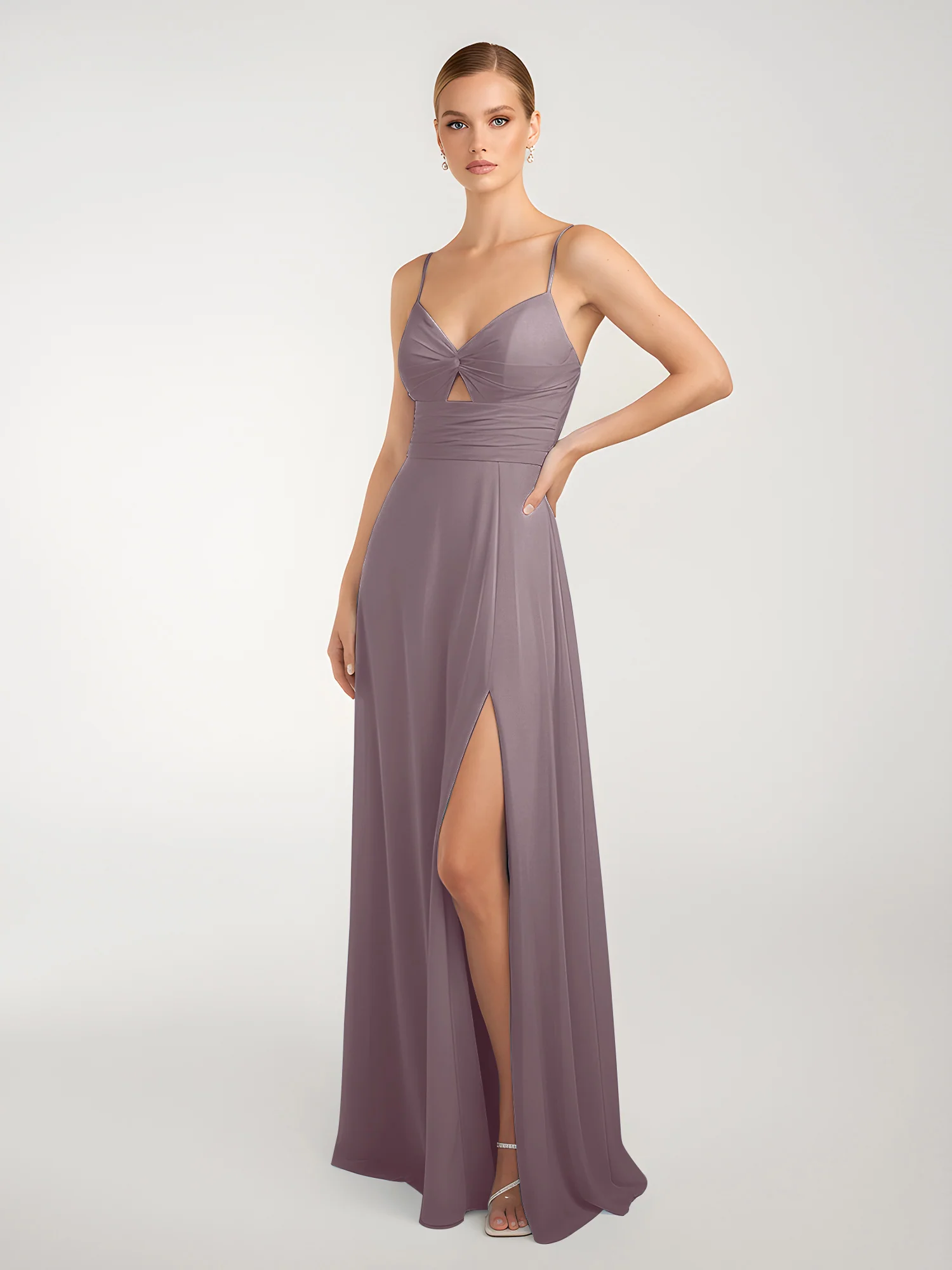 Chiffon A-Line Criss-Cross Straps Dresses With Slit Dusk