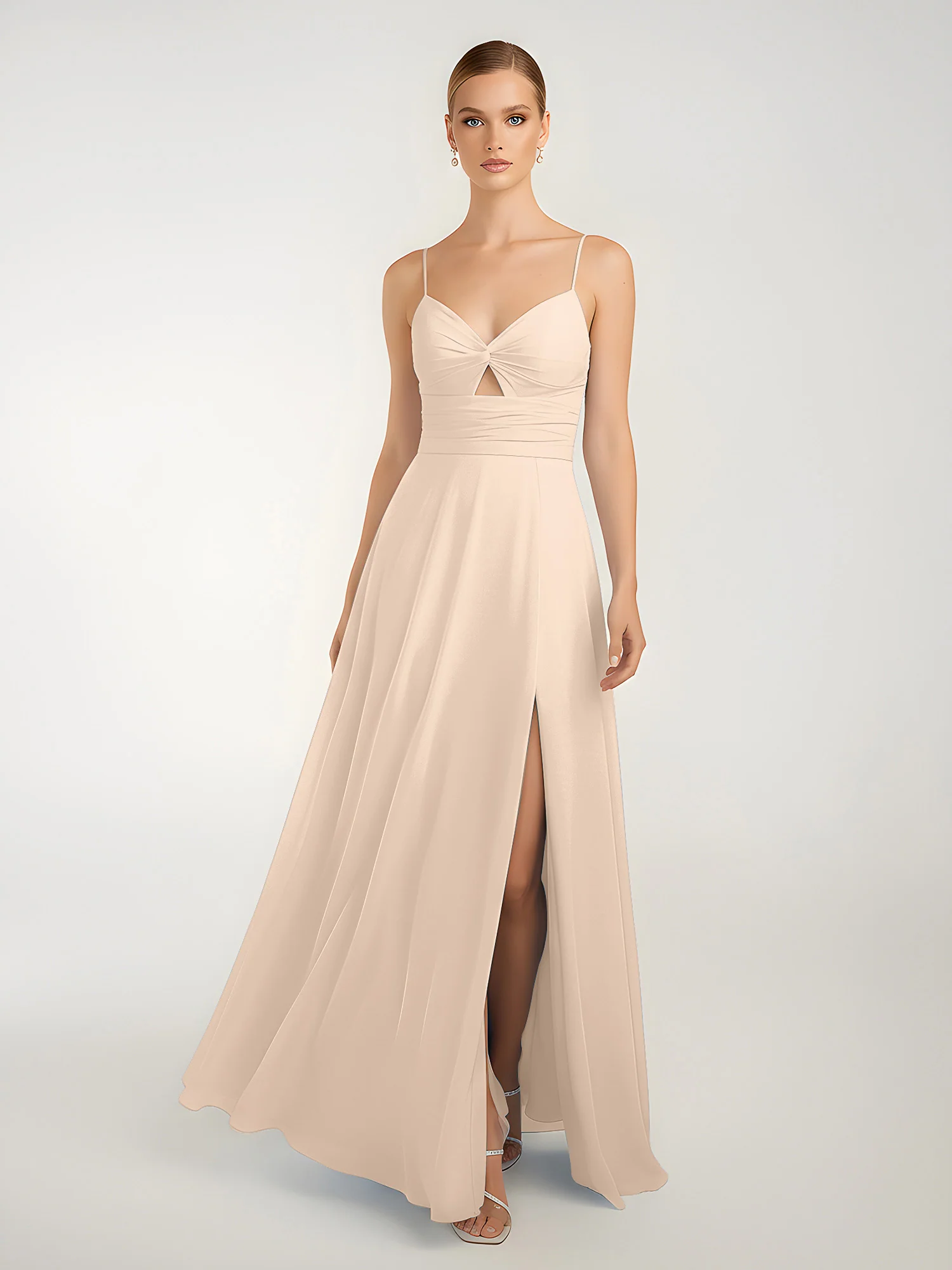 Chiffon A-Line Criss-Cross Straps Dresses With Slit Peach - Image 3