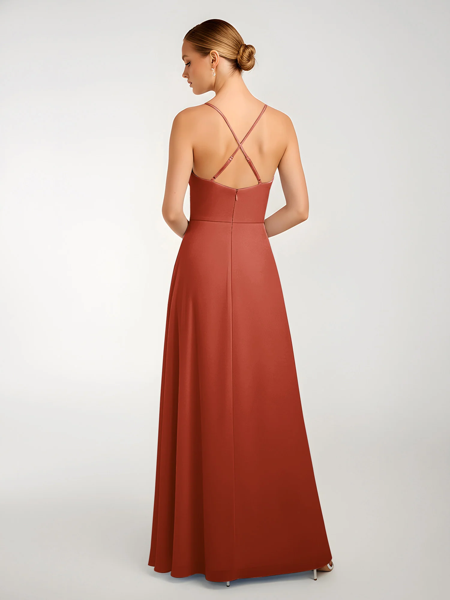 Chiffon A-Line Criss-Cross Straps Dresses With Slit Rust - Image 2