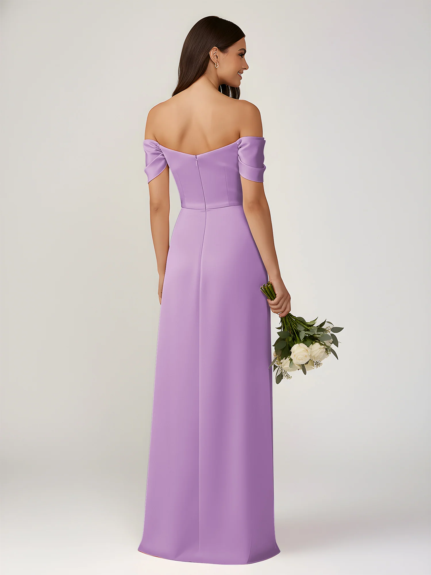 Off-The-Shoulder A-Line Floor Length Dresses With Slit Lilac - Image 2