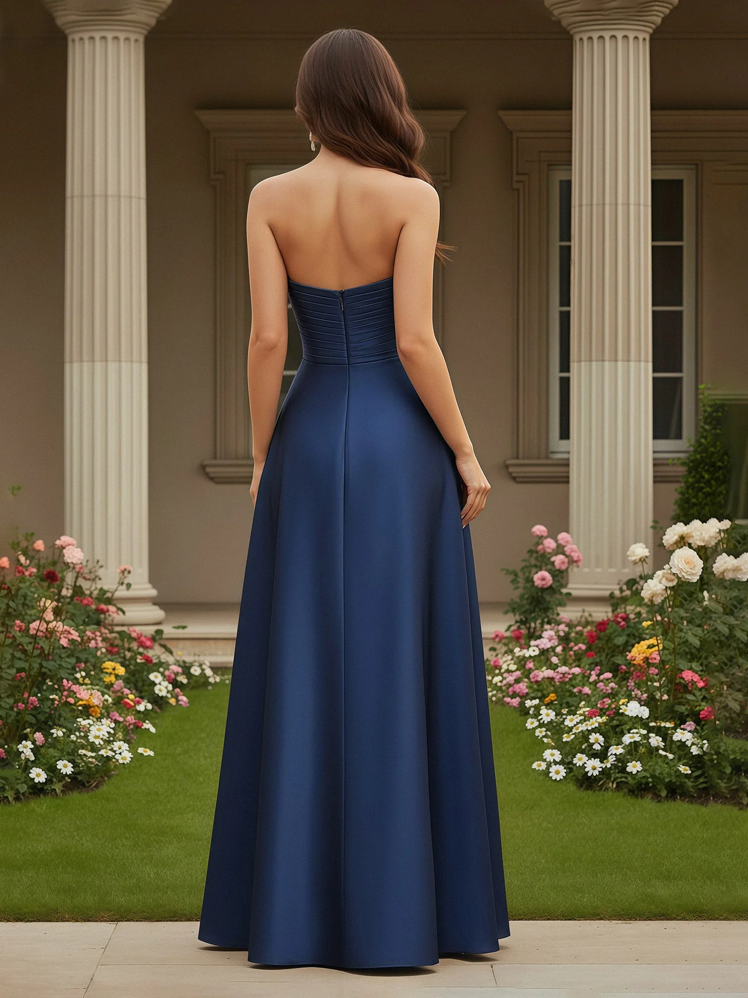 A-Line Sleeveless Sweetheart Satin Floor Length Gown Sky Blue - Image 2