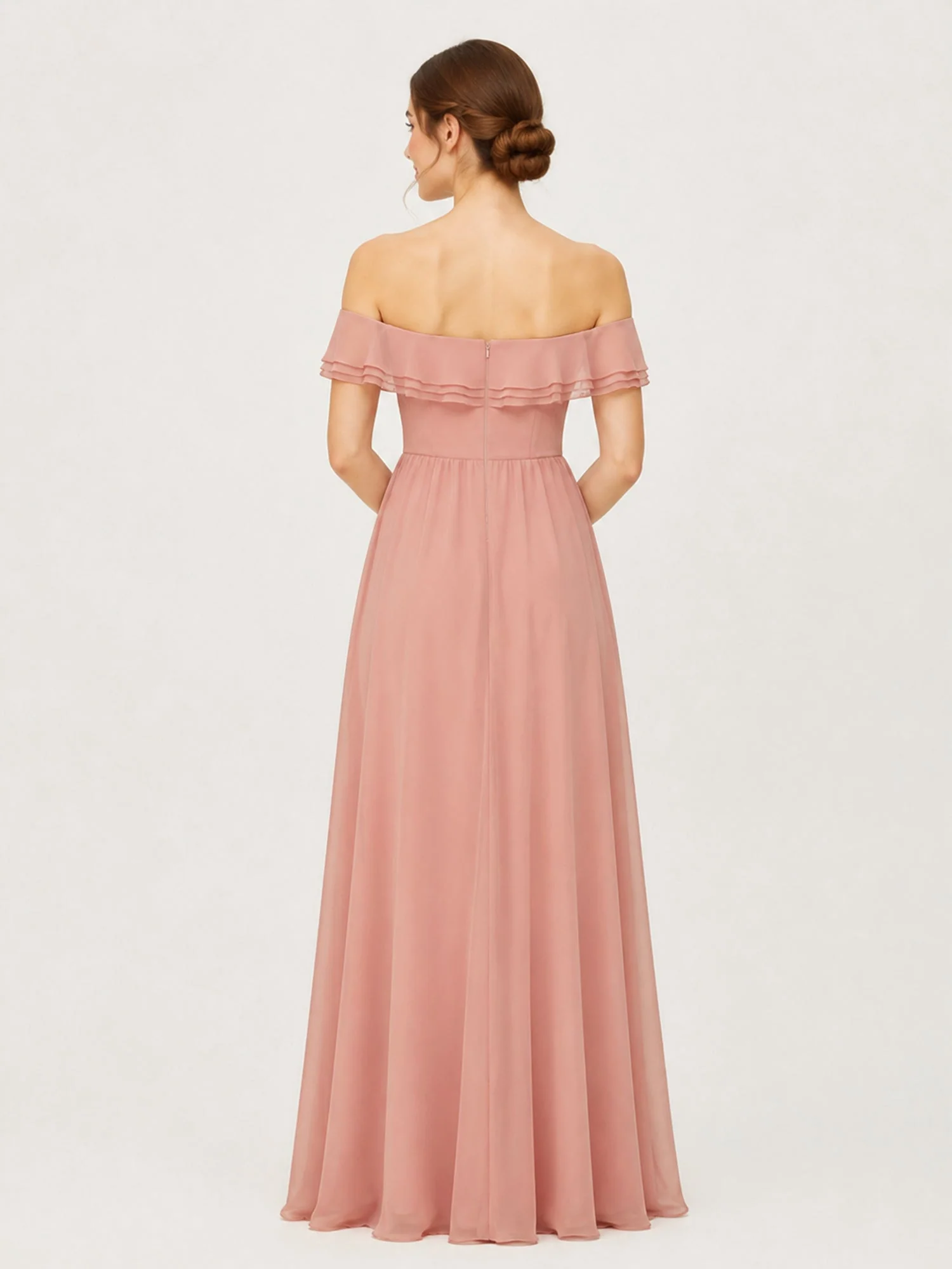 Tiered Ruffled Off-the-Shoulder A-Line Gown with Slit Sky Blue - Image 2