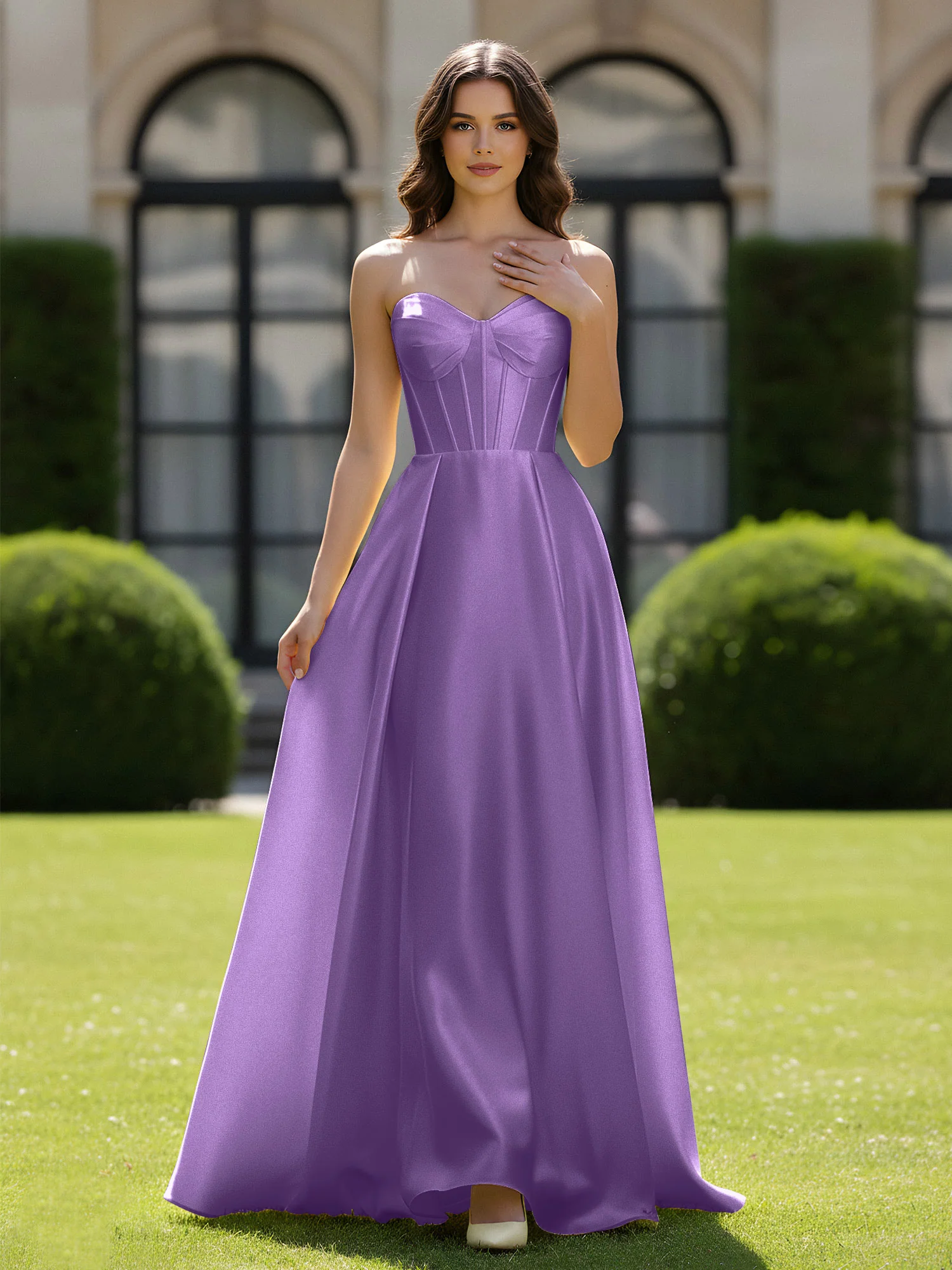 A-Line Sweetheart Satin Zipper Floor Length Gown Tahiti