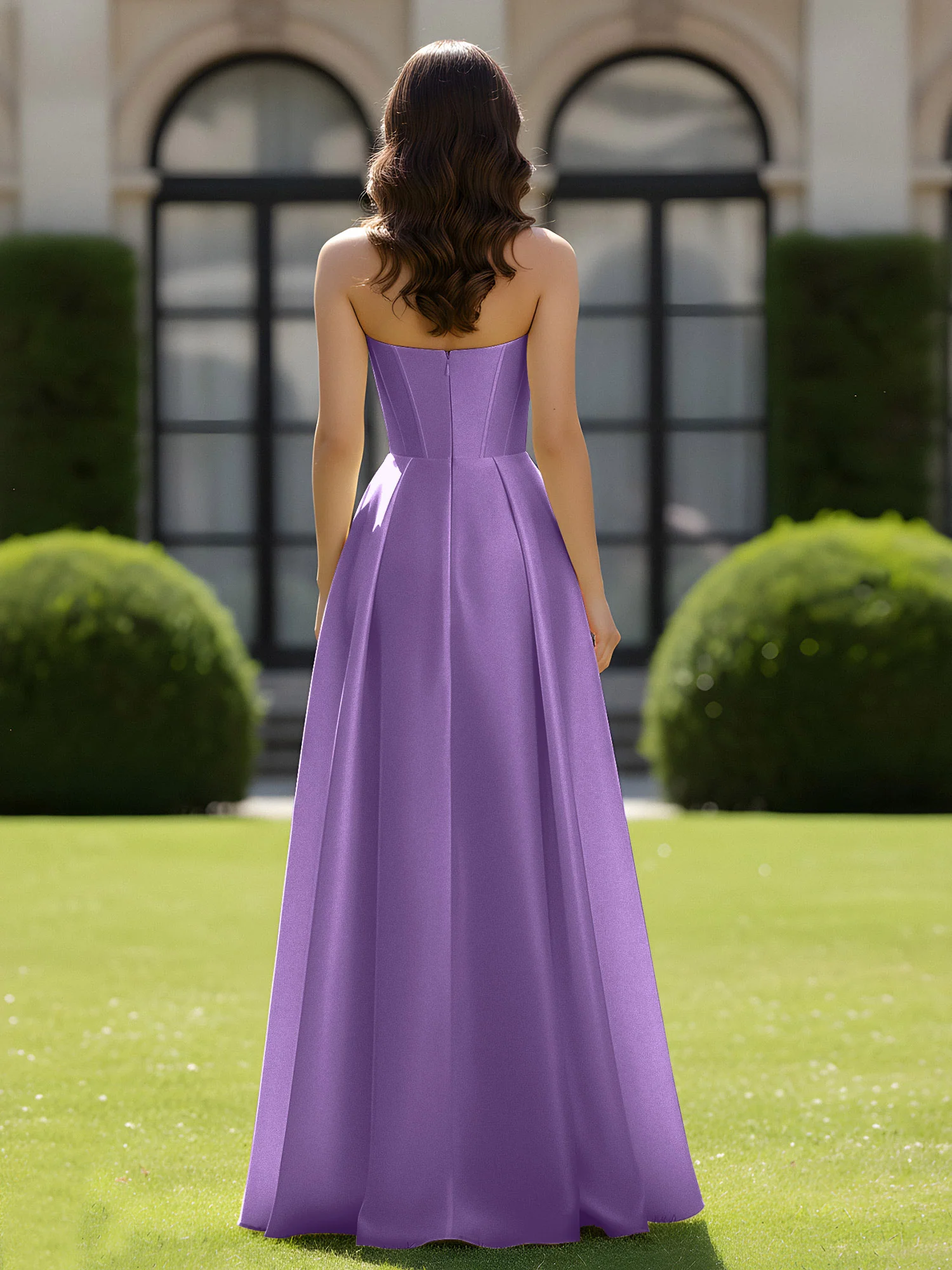 A-Line Sweetheart Satin Zipper Floor Length Gown Tahiti - Image 2