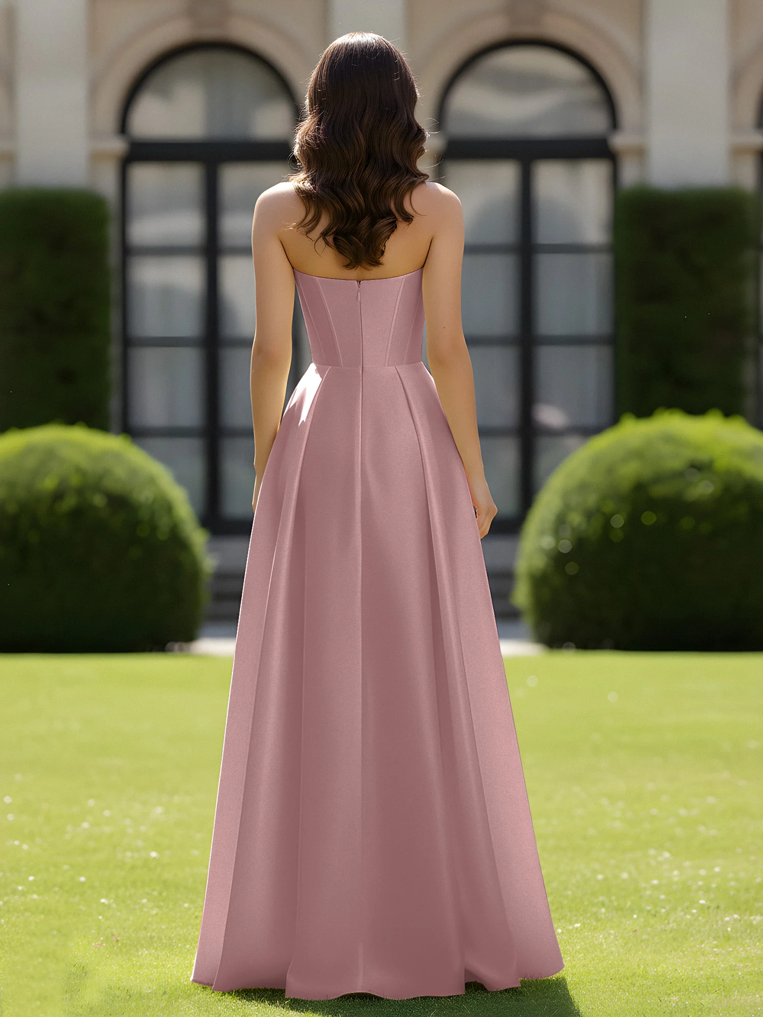 A-Line Sweetheart Satin Zipper Floor Length Gown Vintage Mauve - Image 2