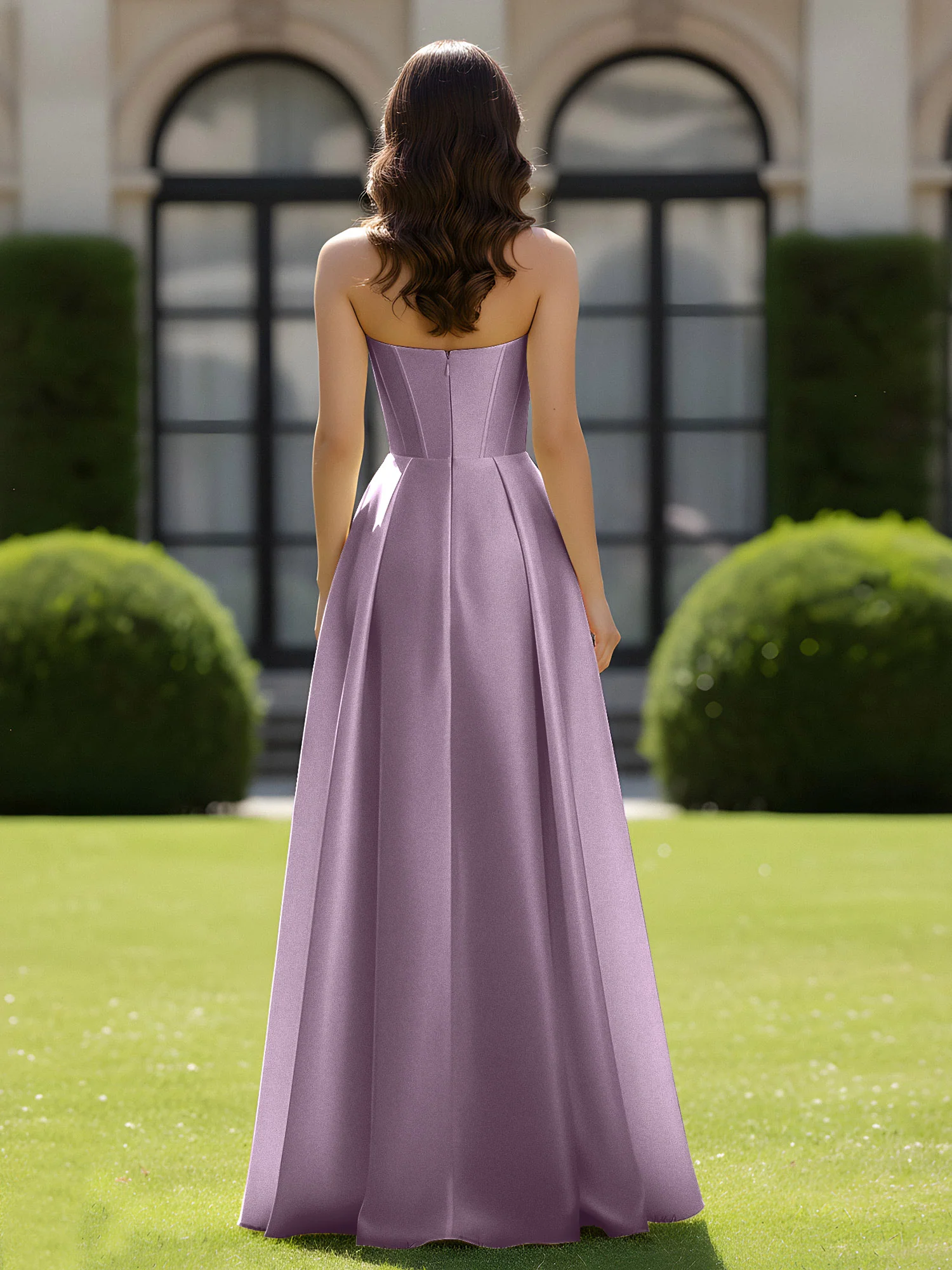 A-Line Sweetheart Satin Zipper Floor Length Gown Wisteria - Image 2