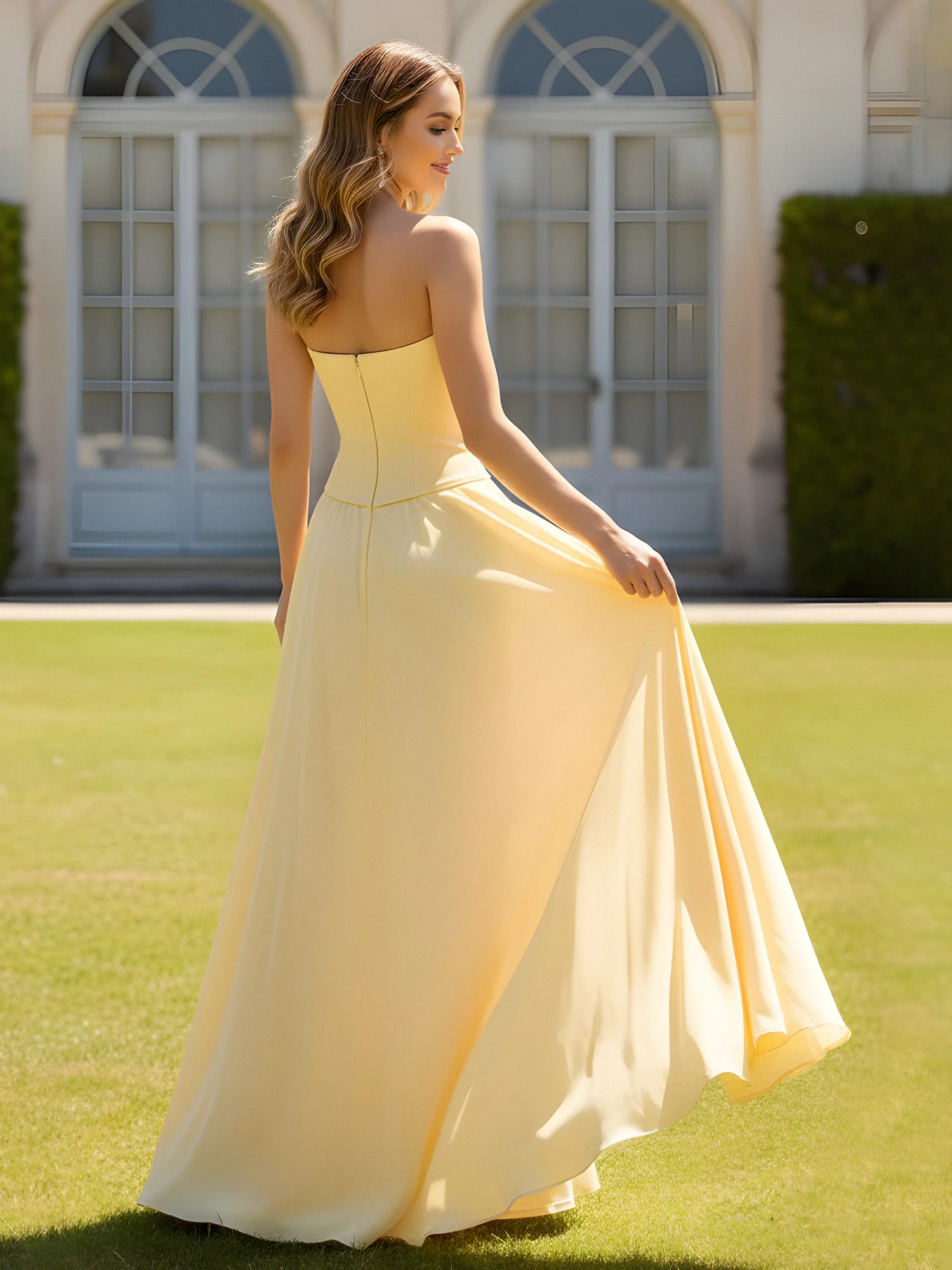 A-Line Sweetheart Chiffon Minimal Prom Dress Gold - Image 2
