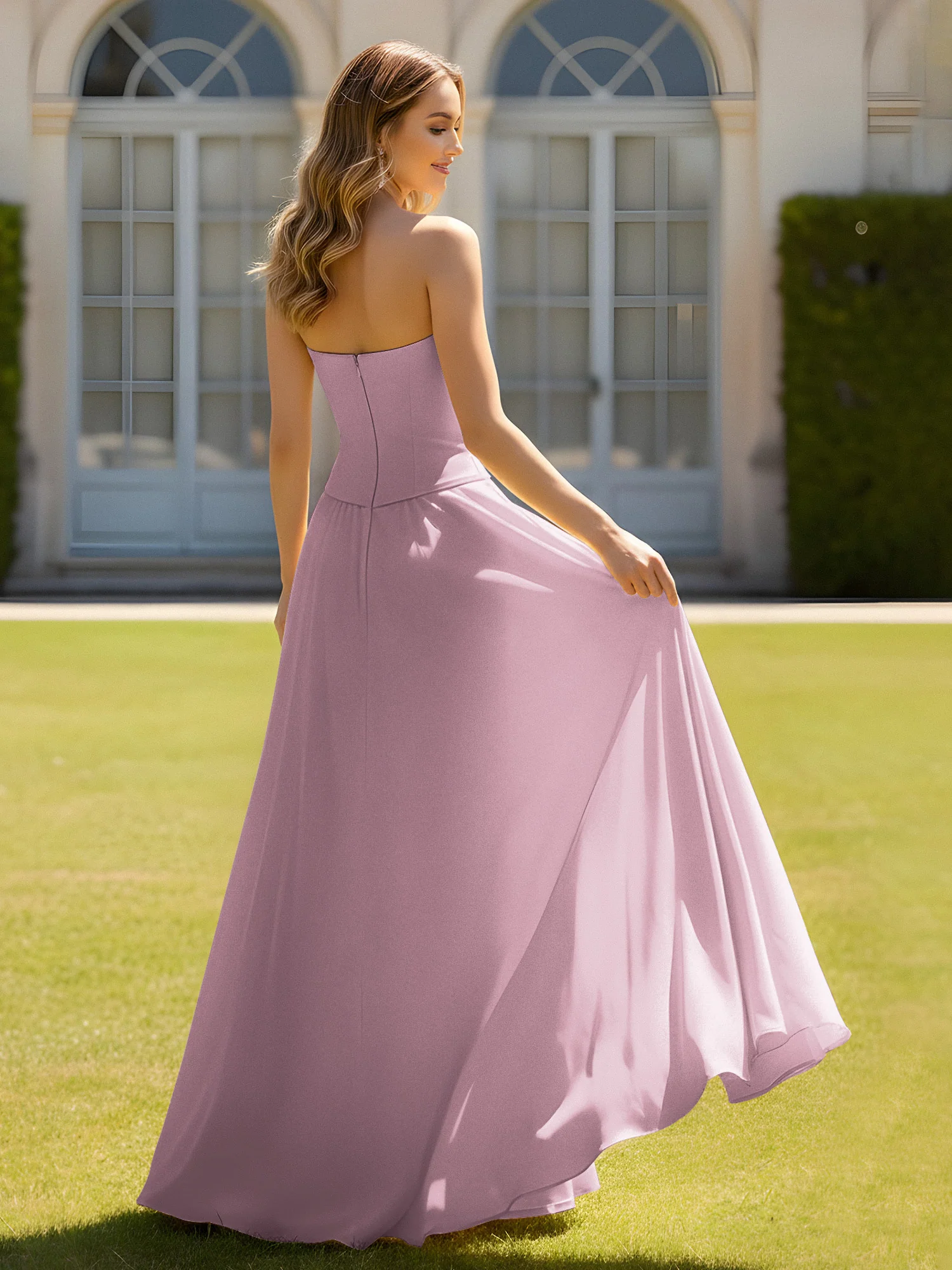 A-Line Sweetheart Chiffon Minimal Prom Dress Vintage Mauve - Image 2
