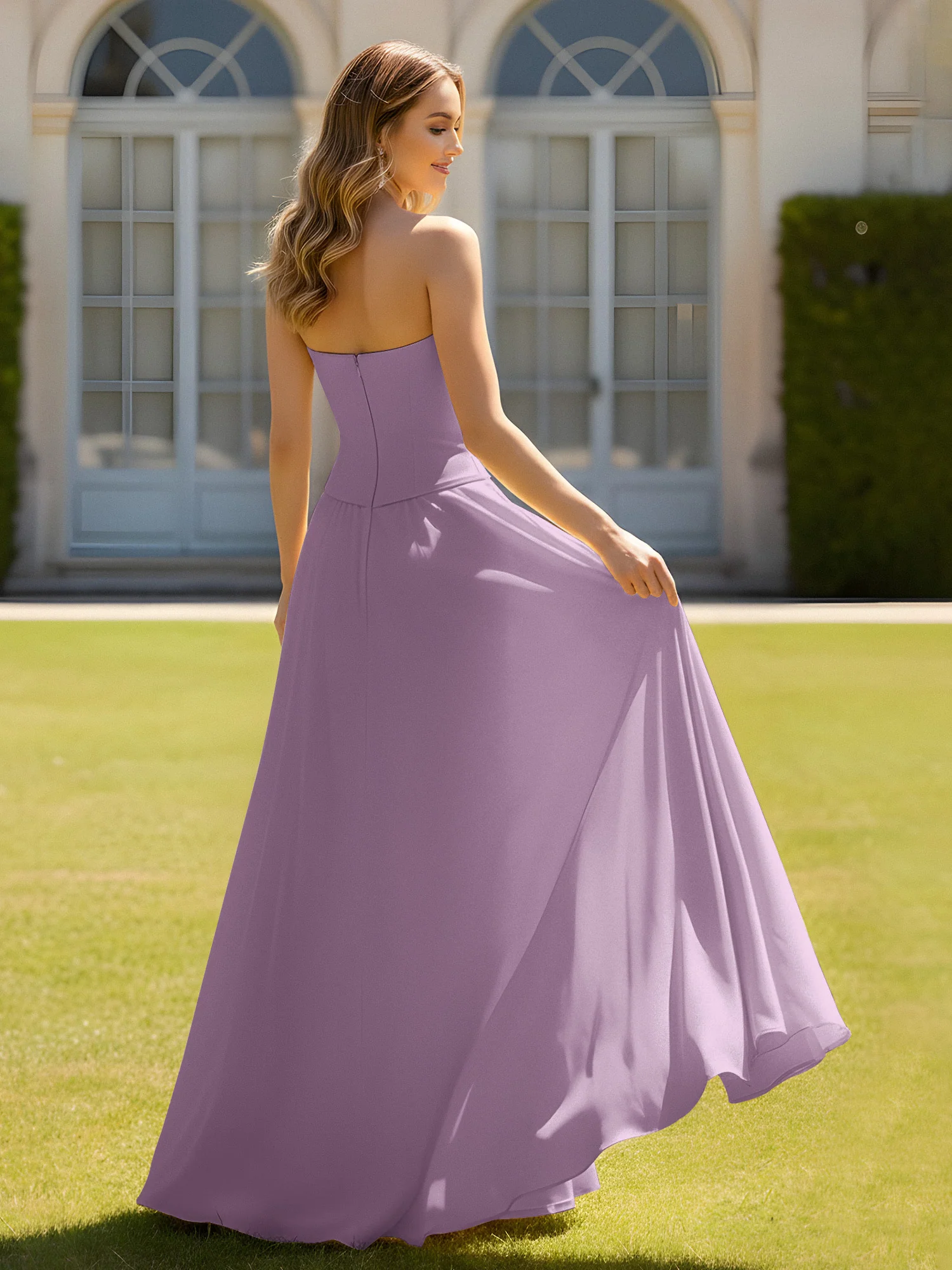 A-Line Sweetheart Chiffon Minimal Prom Dress Wisteria - Image 2