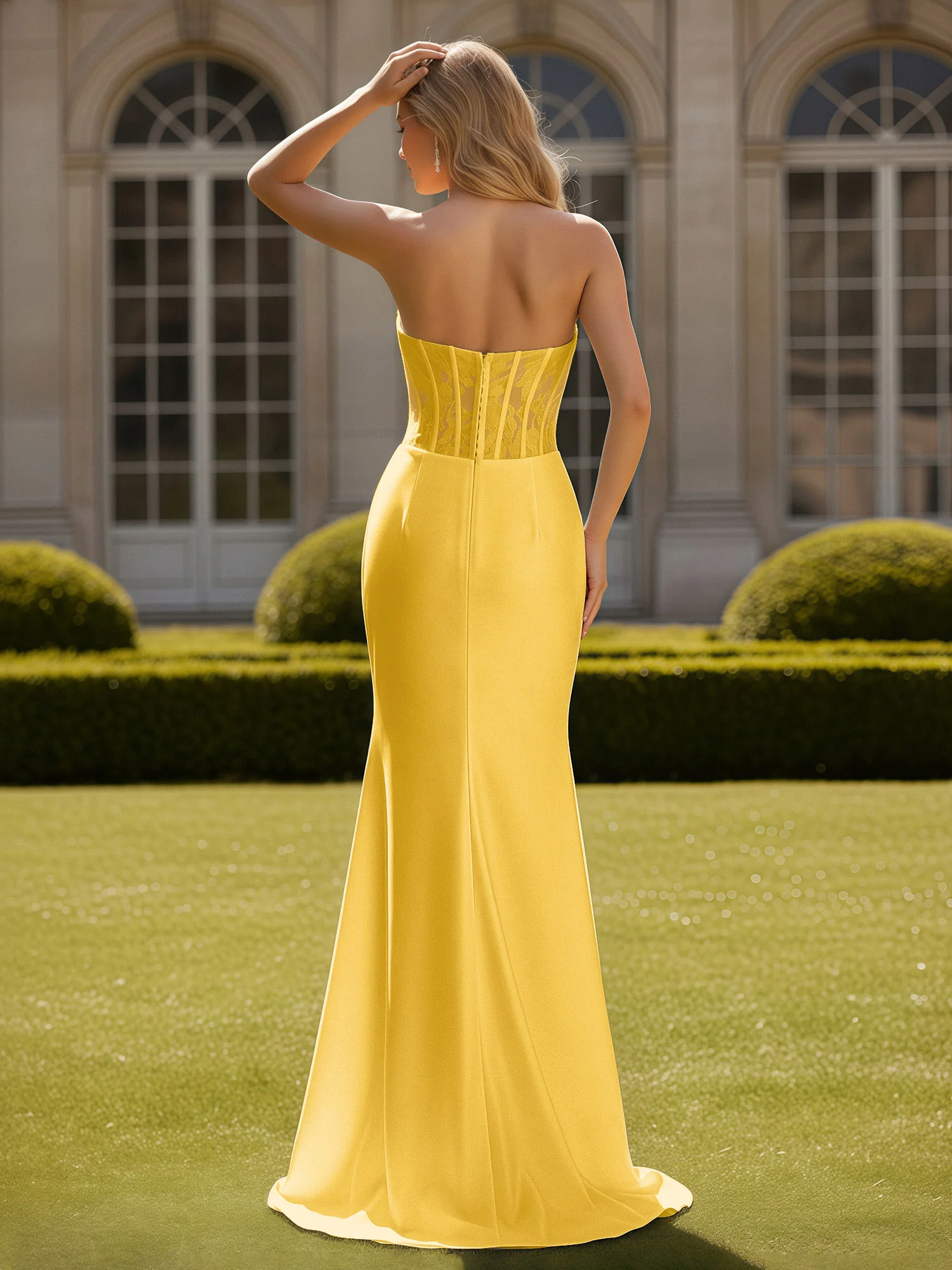 Mermaid Lace Sweetheart Pleated Prom Dress With Slit Marigold - Image 2