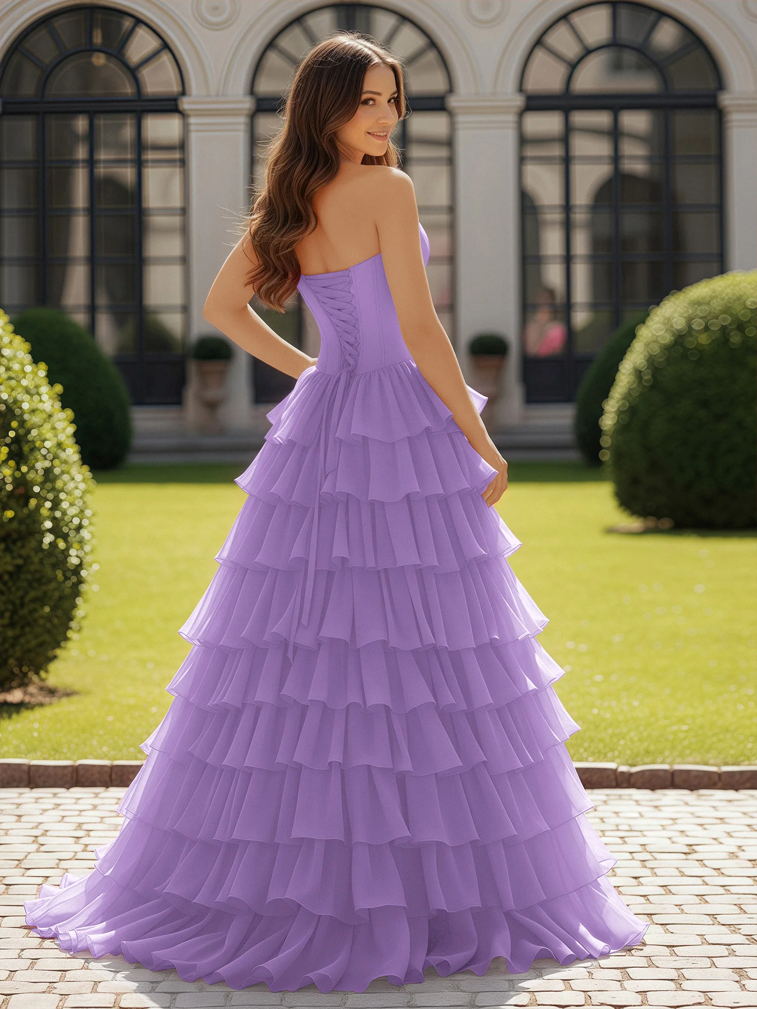 Ball Gown Strapless Chiffon Ruffle Prom Dress With Bow Tahiti - Image 2