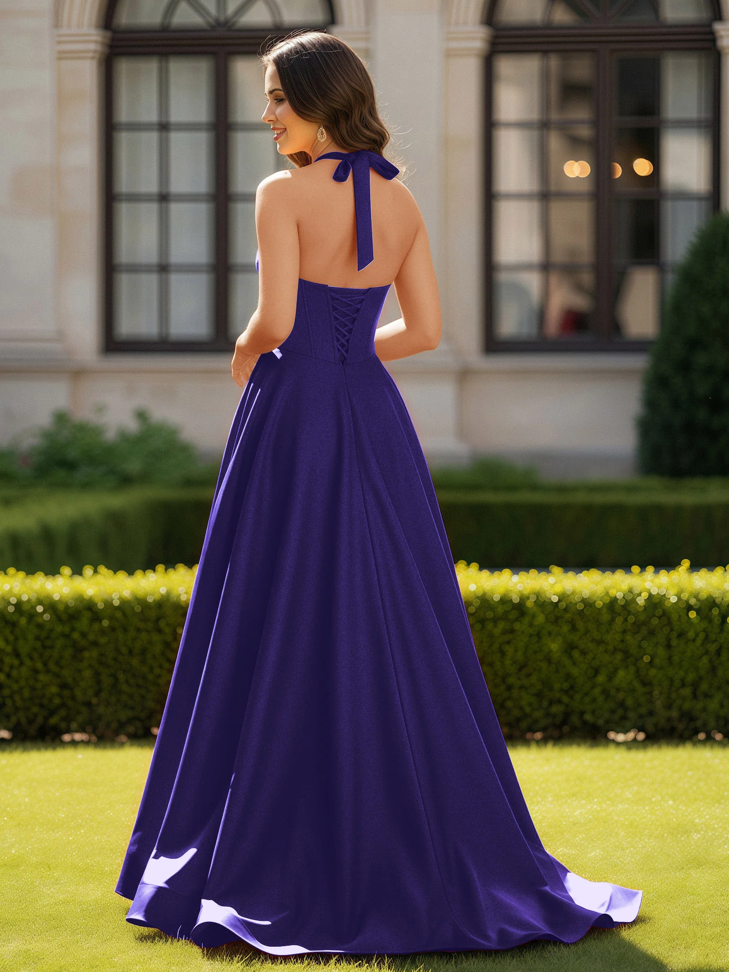 Halter Neck Sleeveless Satin Graceful Prom Dress Regency - Image 2