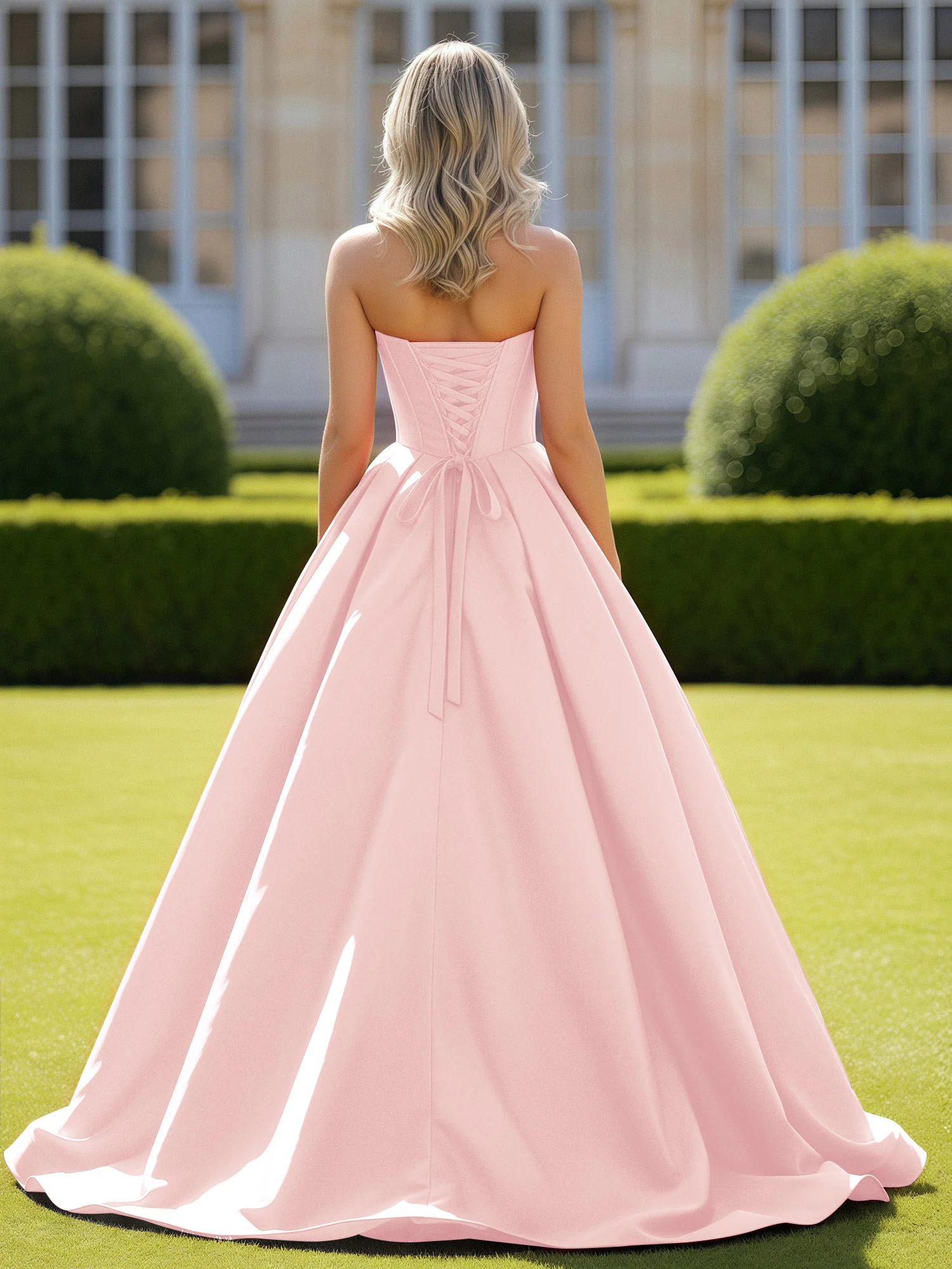 Sweetheart Satin Ball Gown Delicate Lace-Up Prom Dress Blushing Pink - Image 2