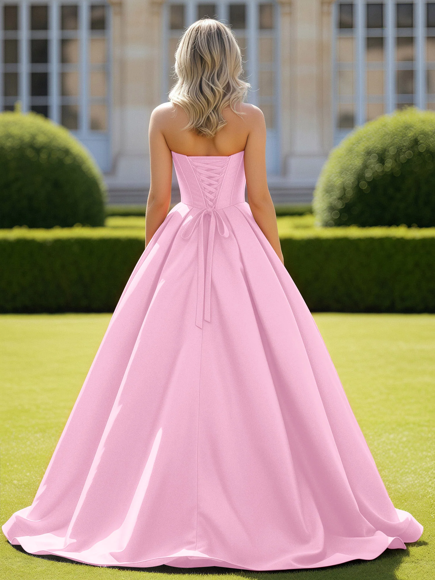 Sweetheart Satin Ball Gown Delicate Lace-Up Prom Dress Candy Pink - Image 2