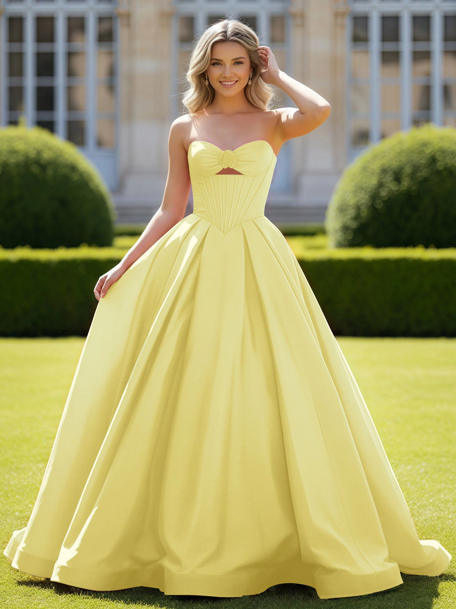 Sweetheart Satin Ball Gown Delicate Lace-Up Prom Dress Daffodil