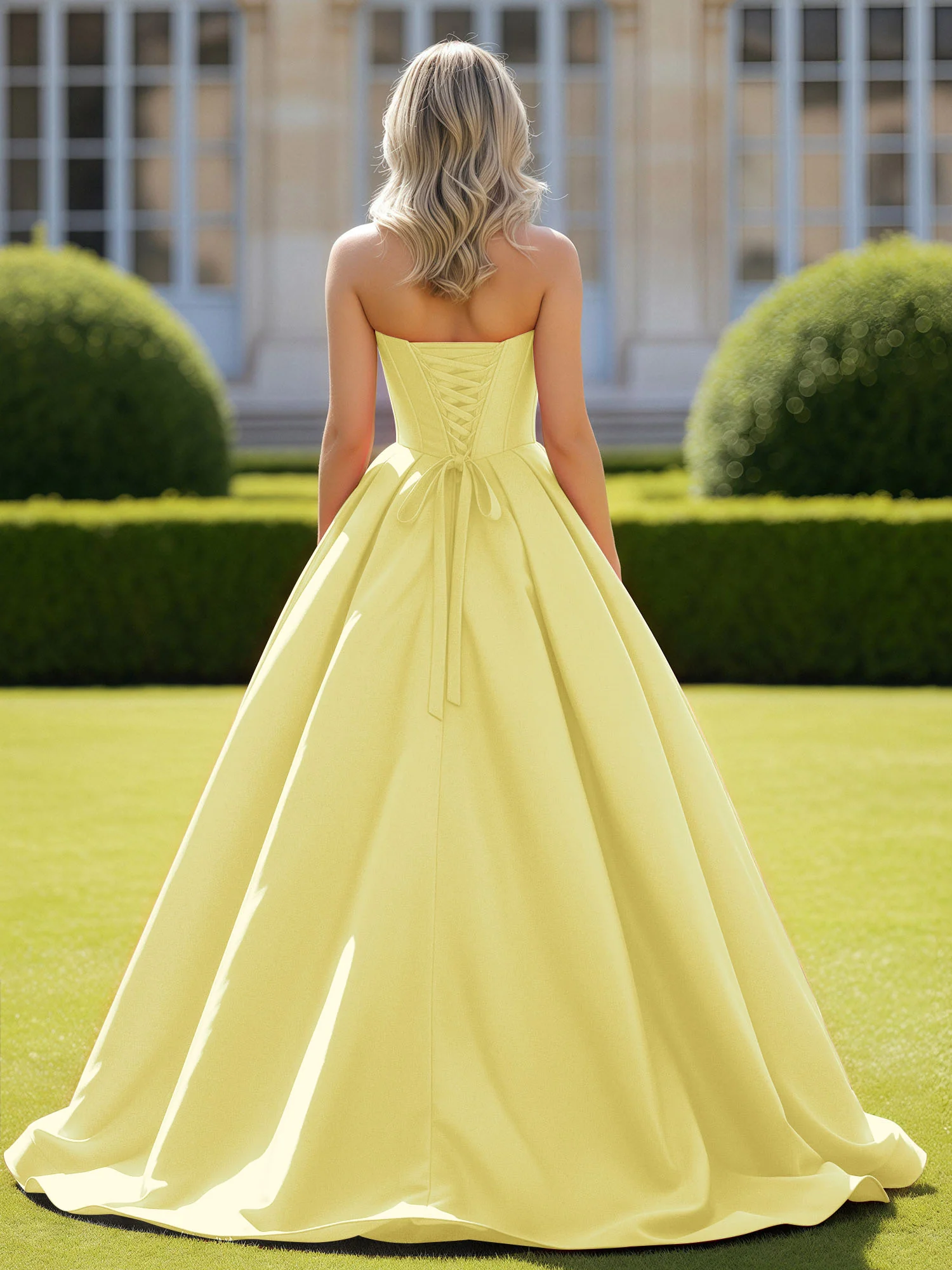 Sweetheart Satin Ball Gown Delicate Lace-Up Prom Dress Daffodil - Image 2