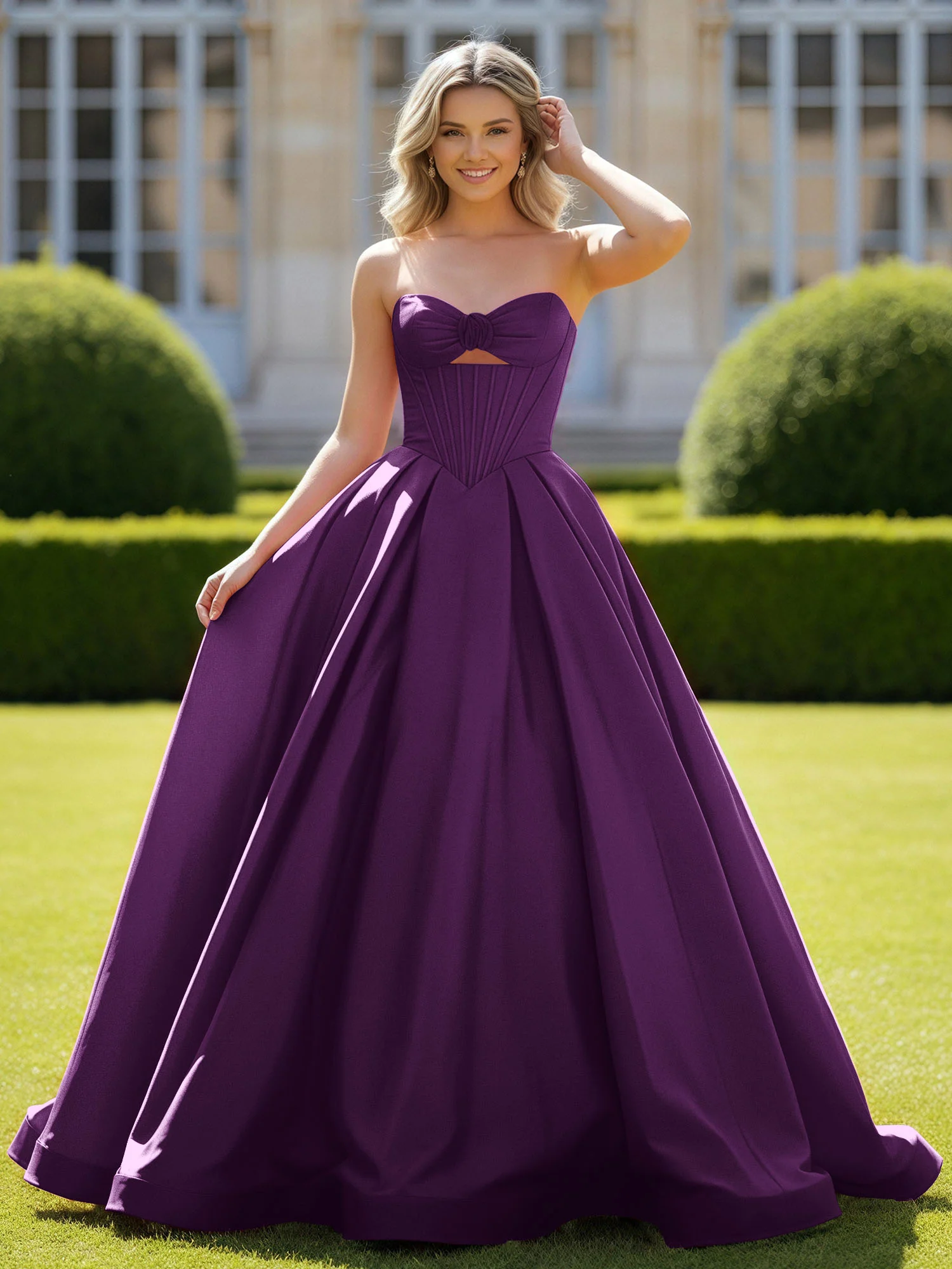 Sweetheart Satin Ball Gown Delicate Lace-Up Prom Dress Grape