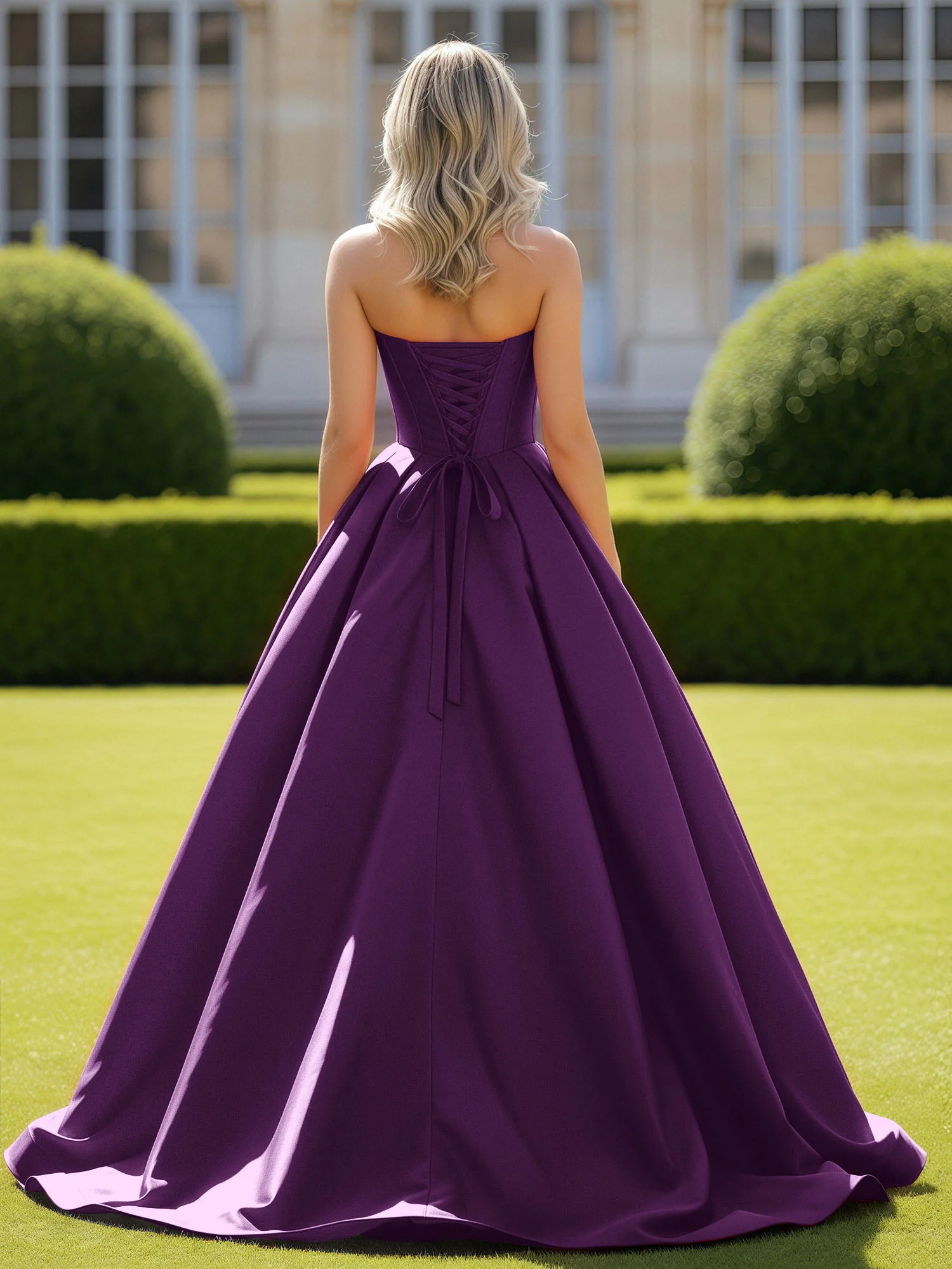 Sweetheart Satin Ball Gown Delicate Lace-Up Prom Dress Grape - Image 2