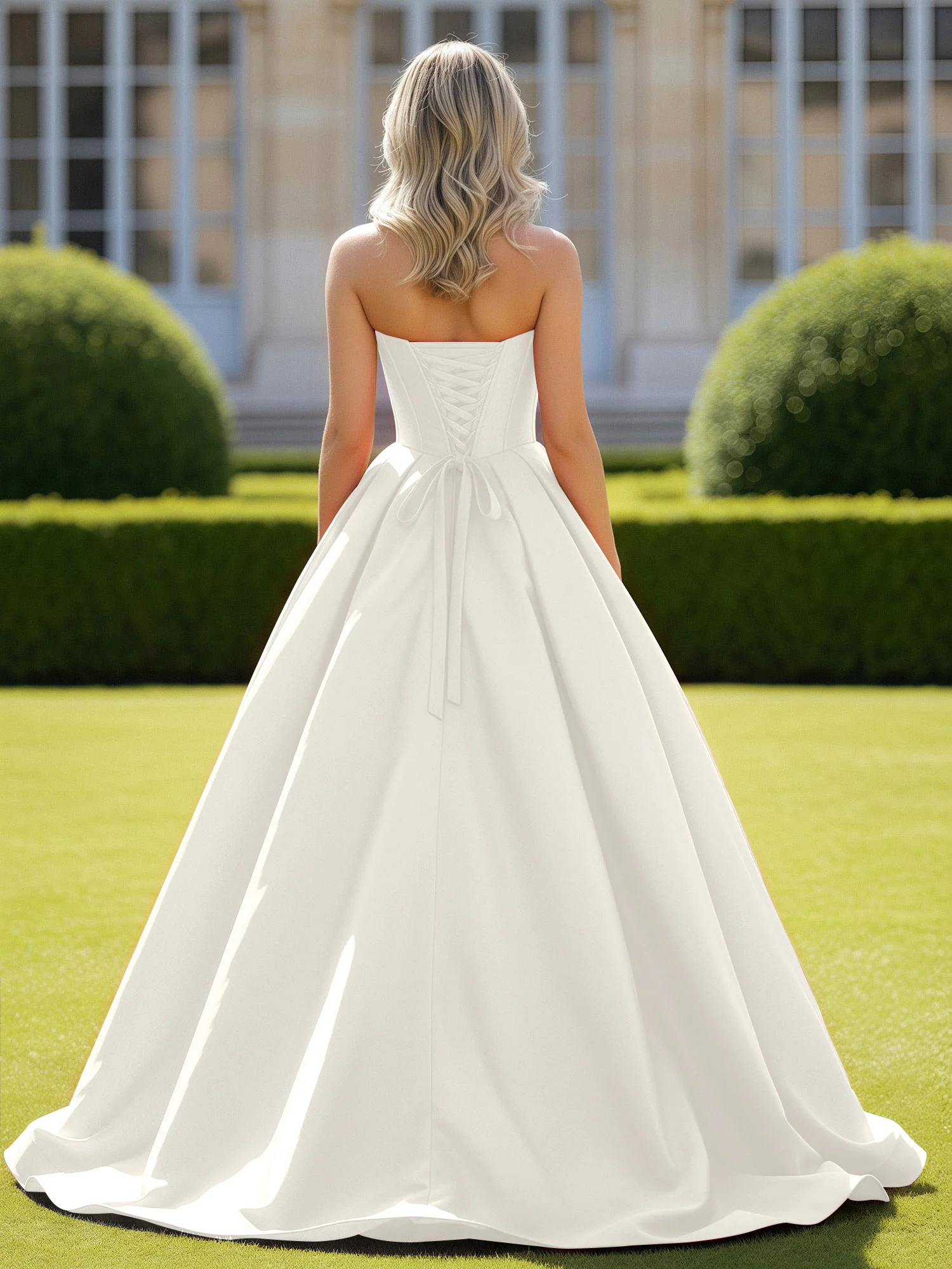 Sweetheart Satin Ball Gown Delicate Lace-Up Prom Dress Ivory - Image 2