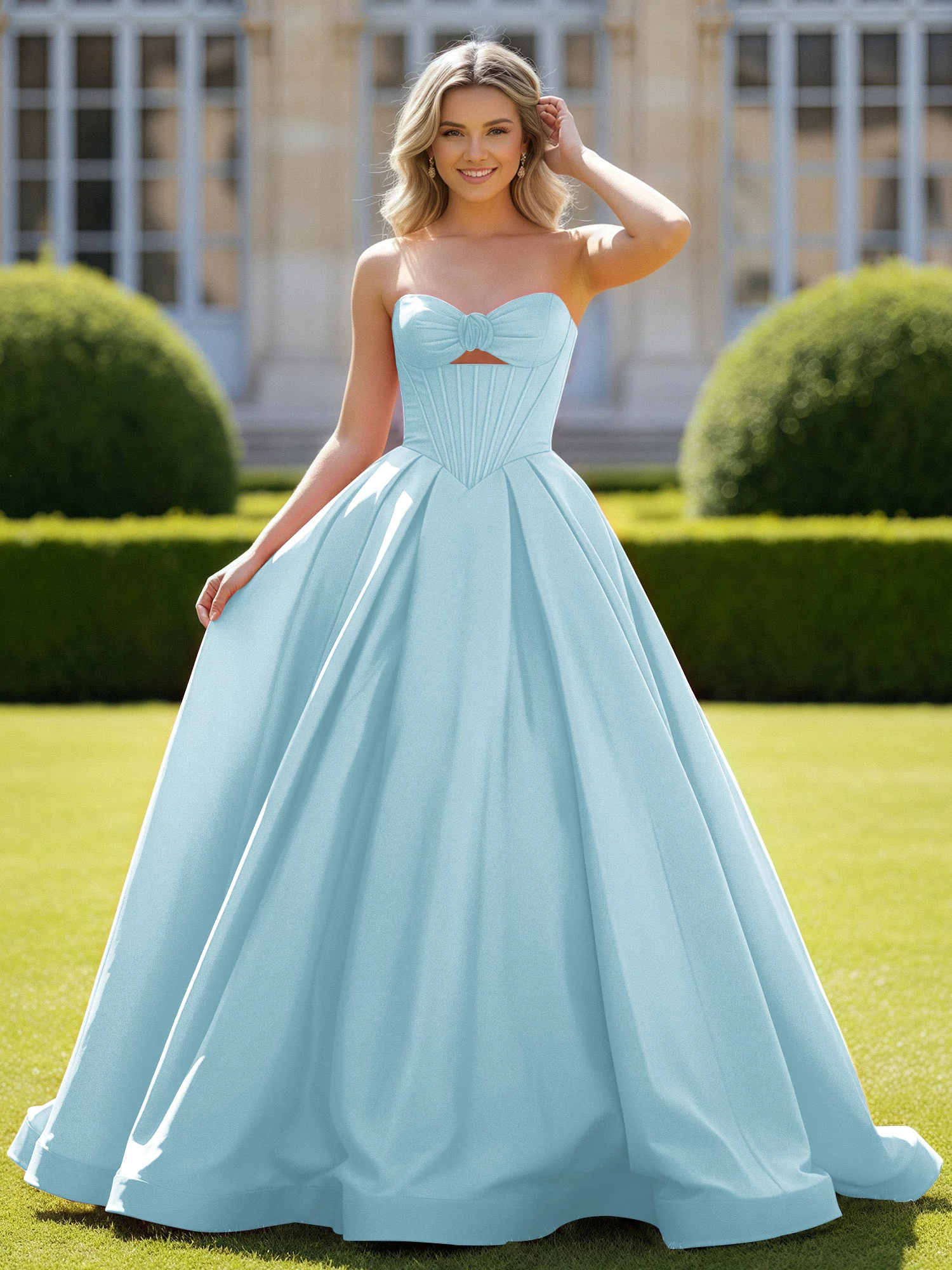 Sweetheart Satin Ball Gown Delicate Lace-Up Prom Dress Mist