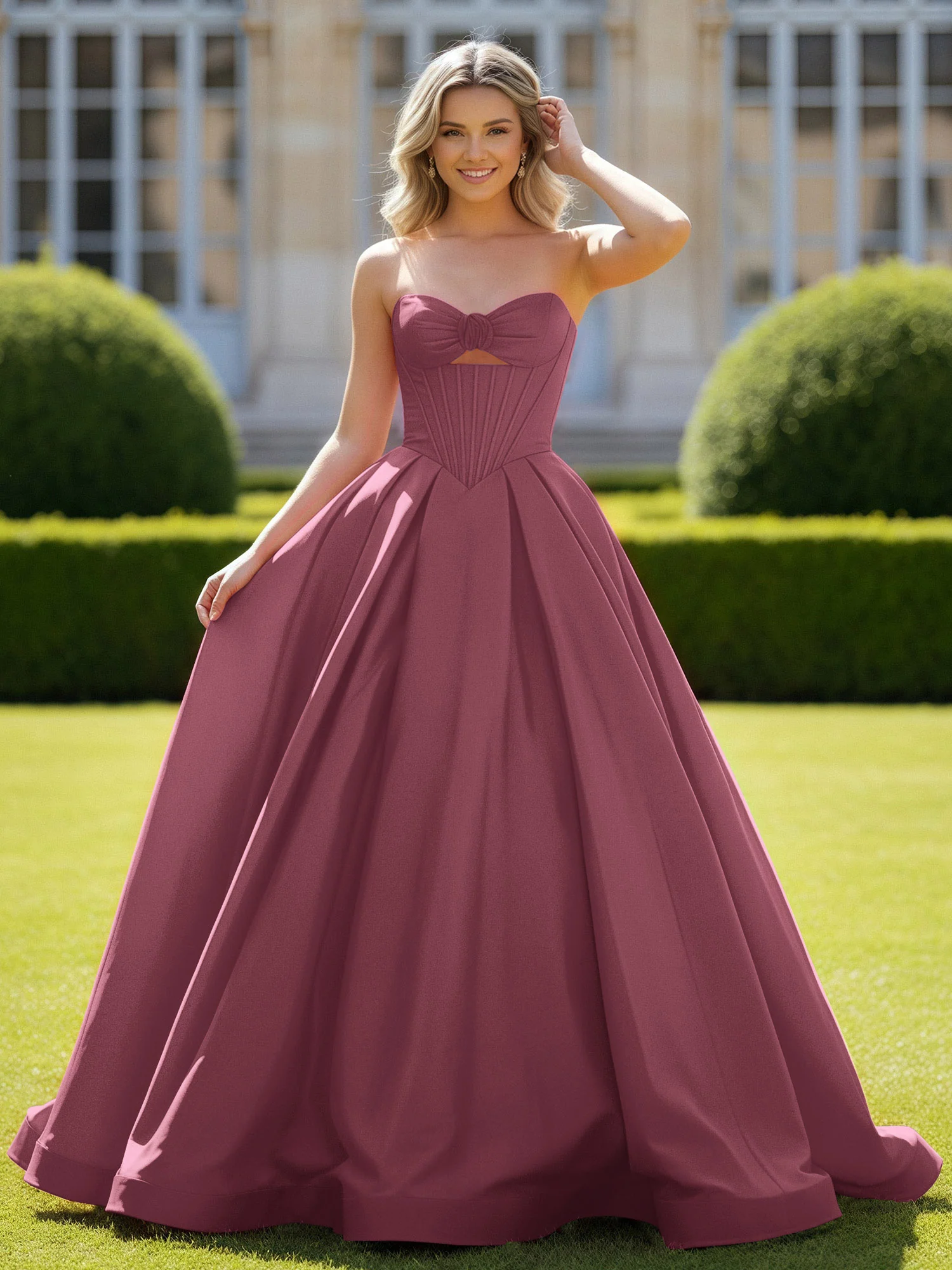 Sweetheart Satin Ball Gown Delicate Lace-Up Prom Dress Mulberry