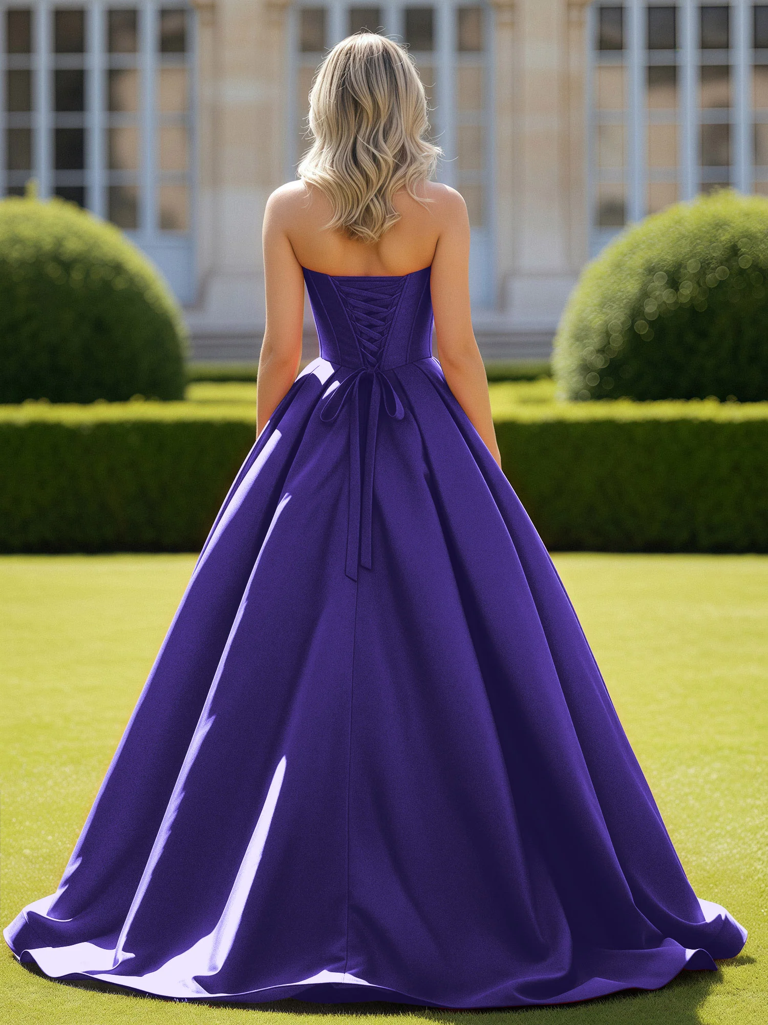 Sweetheart Satin Ball Gown Delicate Lace-Up Prom Dress Regency - Image 2
