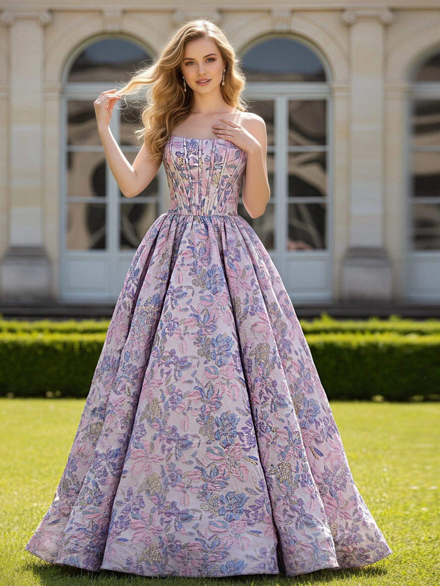 Strapless Flower Ball Gown Sweep Train Graceful Prom Dress As Picture