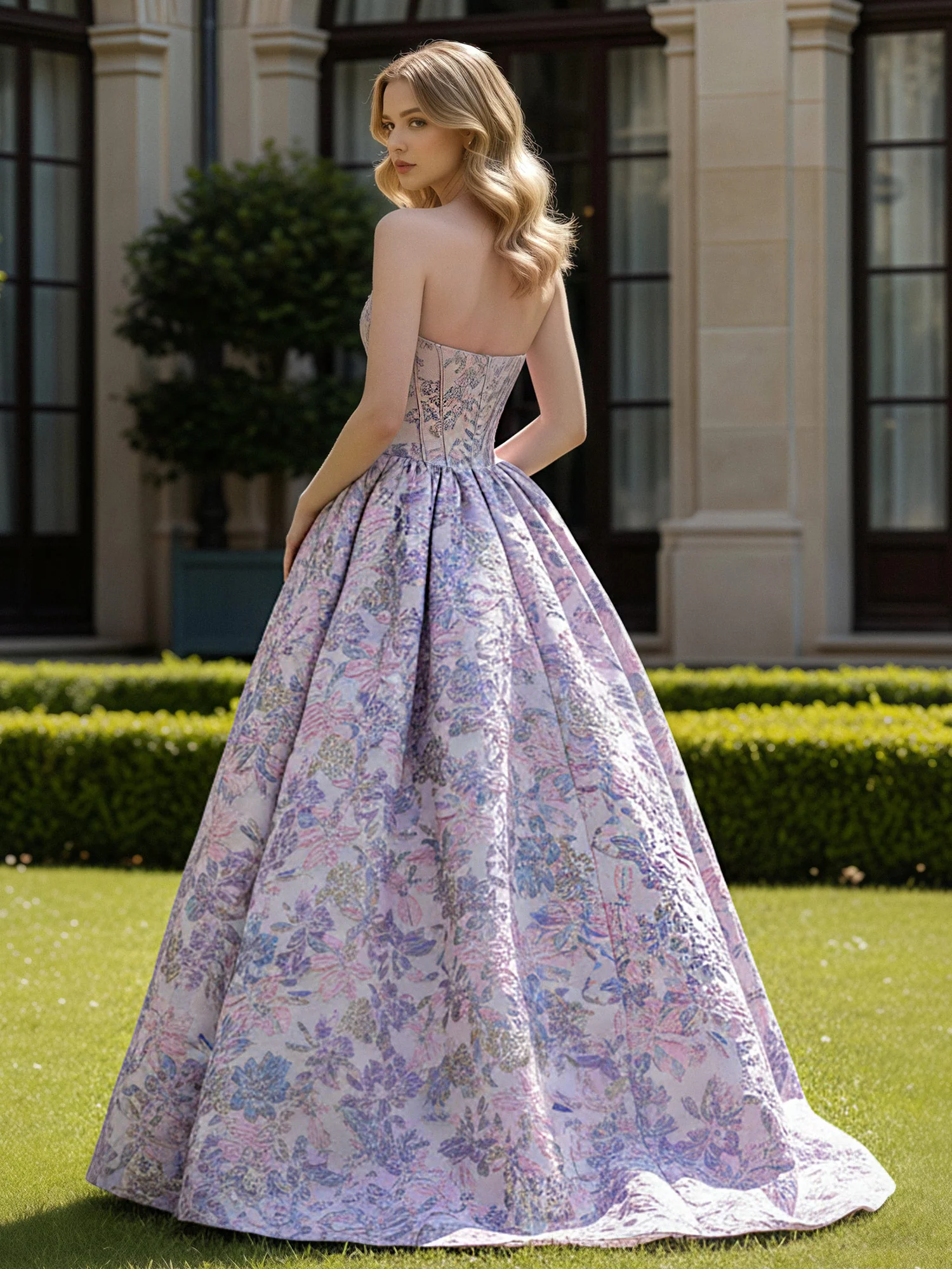 Strapless Flower Ball Gown Sweep Train Graceful Prom Dress As Picture - Image 2