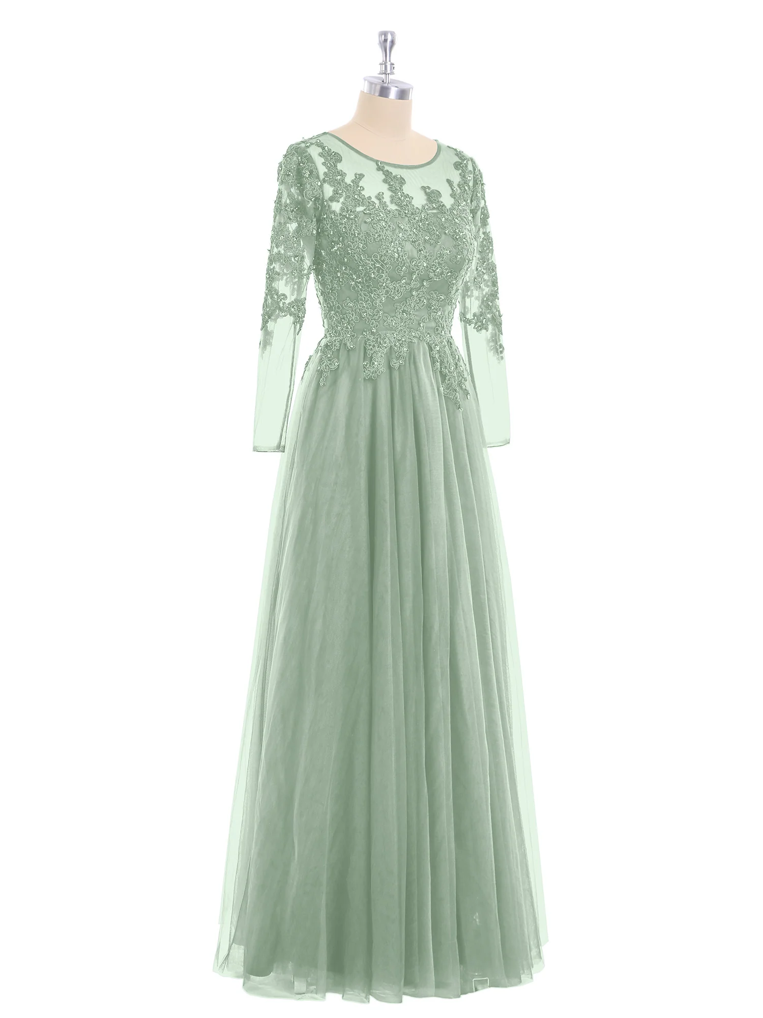 Tulle with Appliqued Long Sleeves Dress-Agave - Image 5