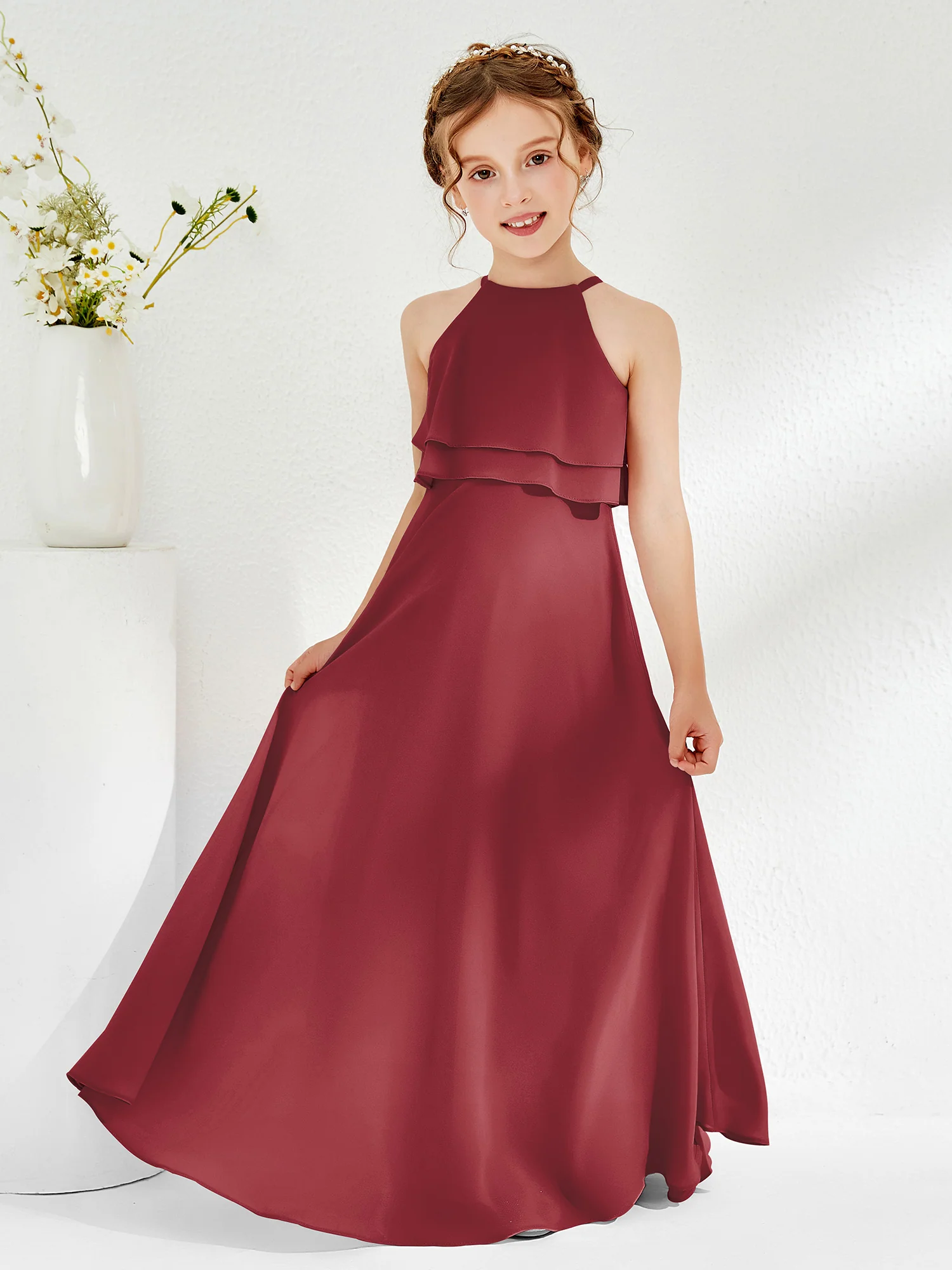 Two Layers Ruffles Junior Bridesmaid Dresses Cinnamon Rose