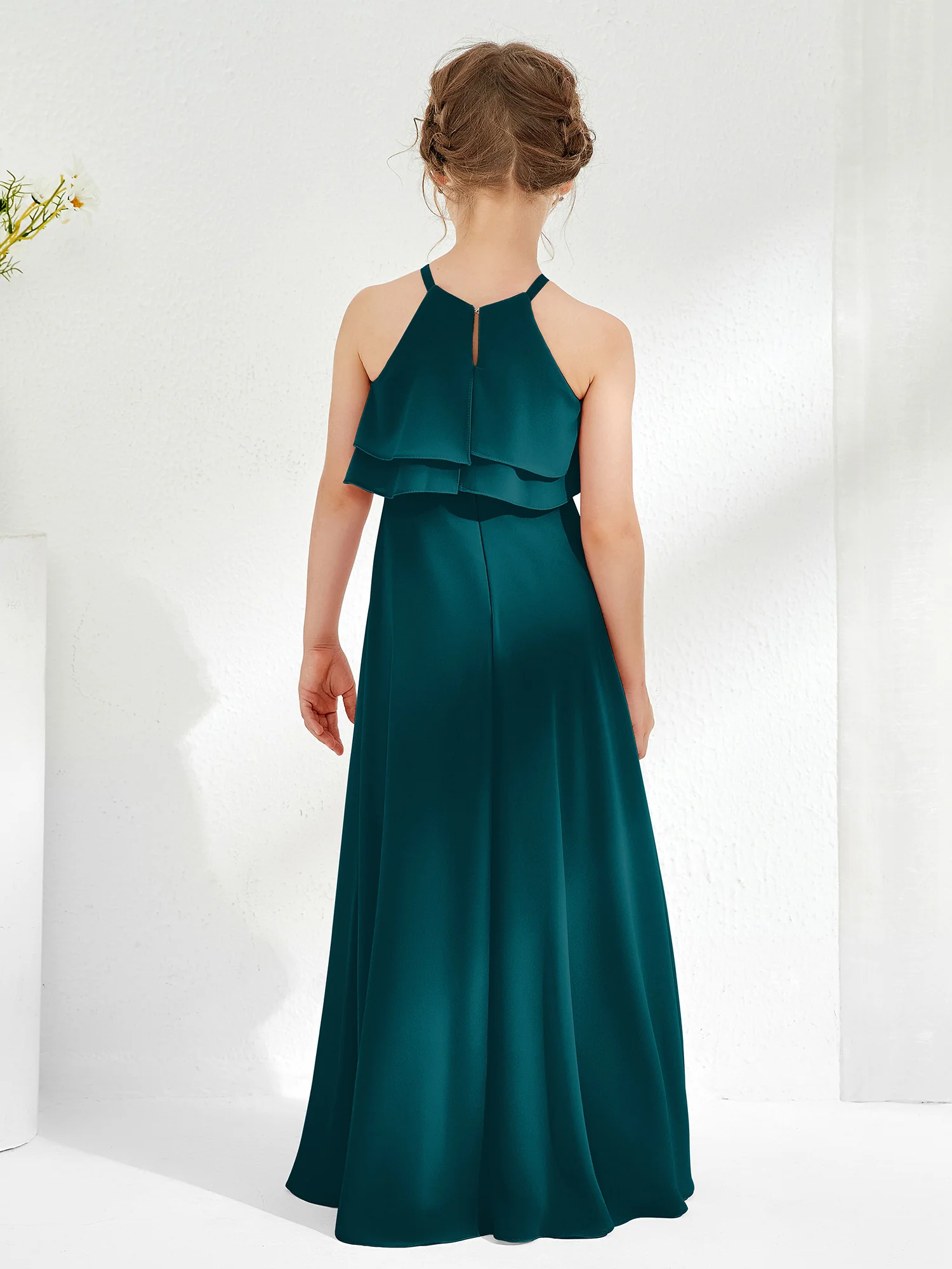 Two Layers Ruffles Junior Bridesmaid Dresses Pine - Image 2