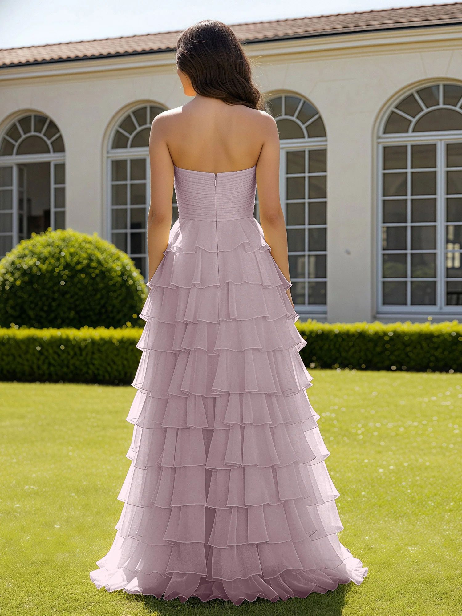 Chiffon Ruffle Sweetheart Prom Dress With Slit Dusk - Image 2