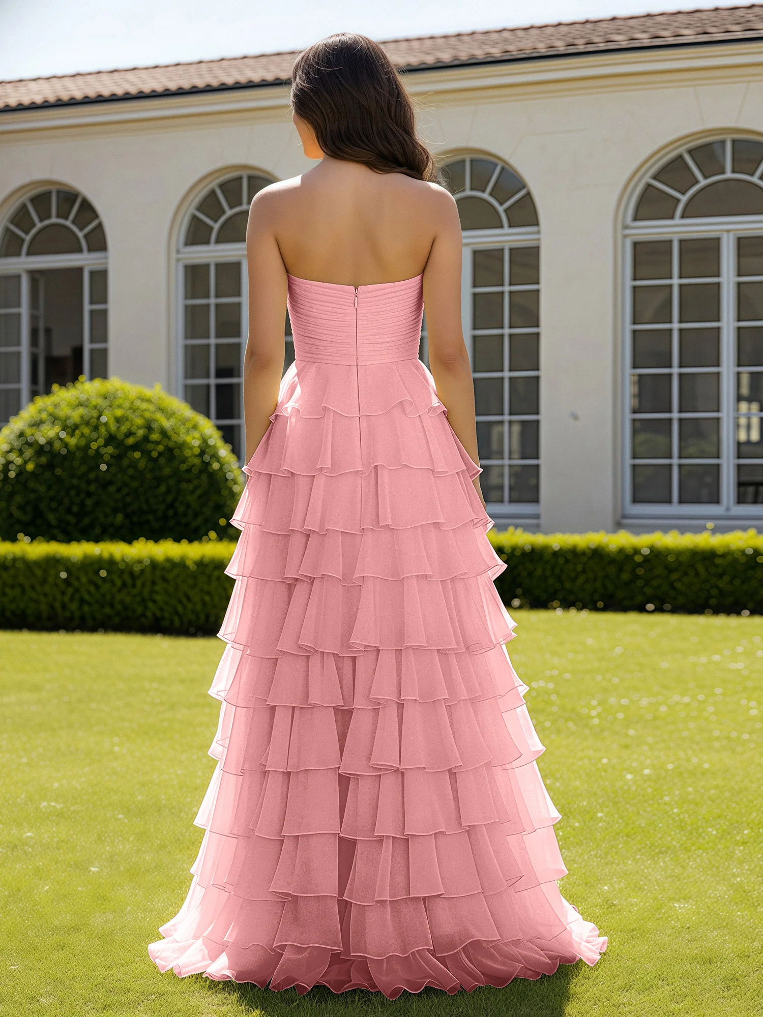 Chiffon Ruffle Sweetheart Prom Dress With Slit Flamingo - Image 2