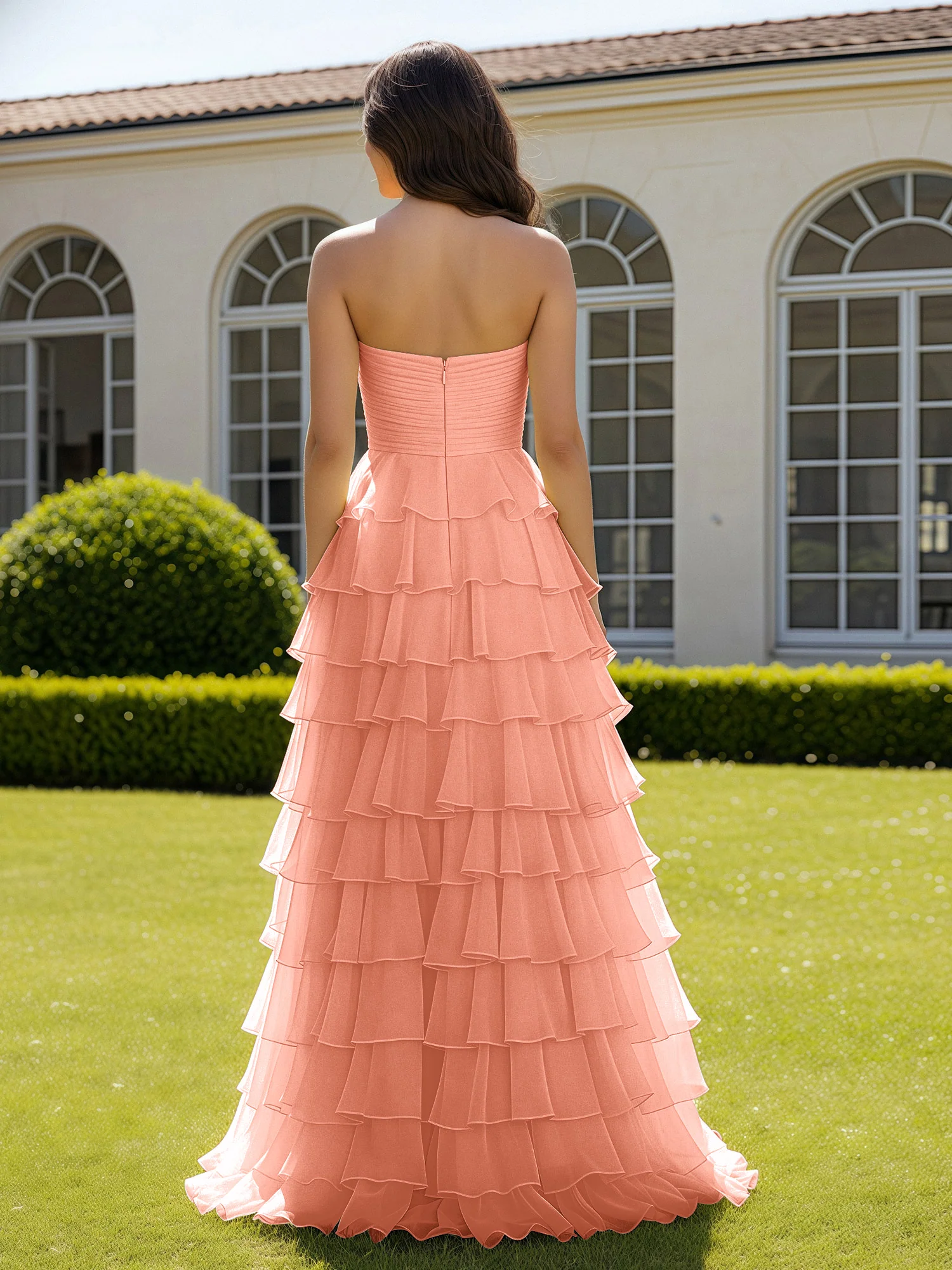 Chiffon Ruffle Sweetheart Prom Dress With Slit Papaya - Image 2