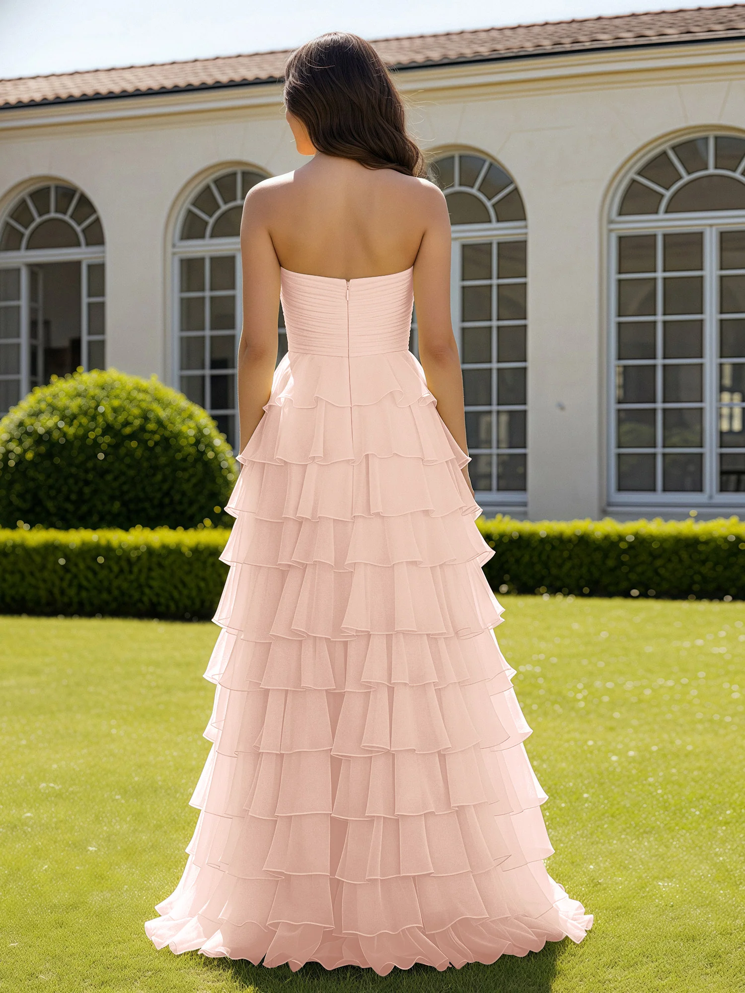 Chiffon Ruffle Sweetheart Prom Dress With Slit Pearl Pink - Image 2