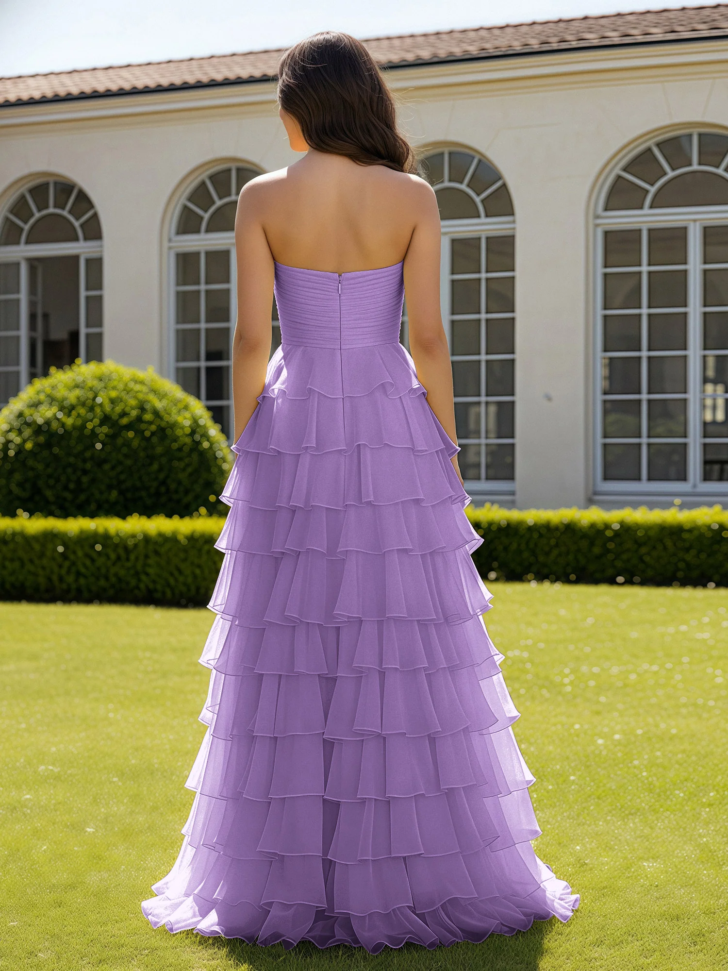 Chiffon Ruffle Sweetheart Prom Dress With Slit Tahiti - Image 2