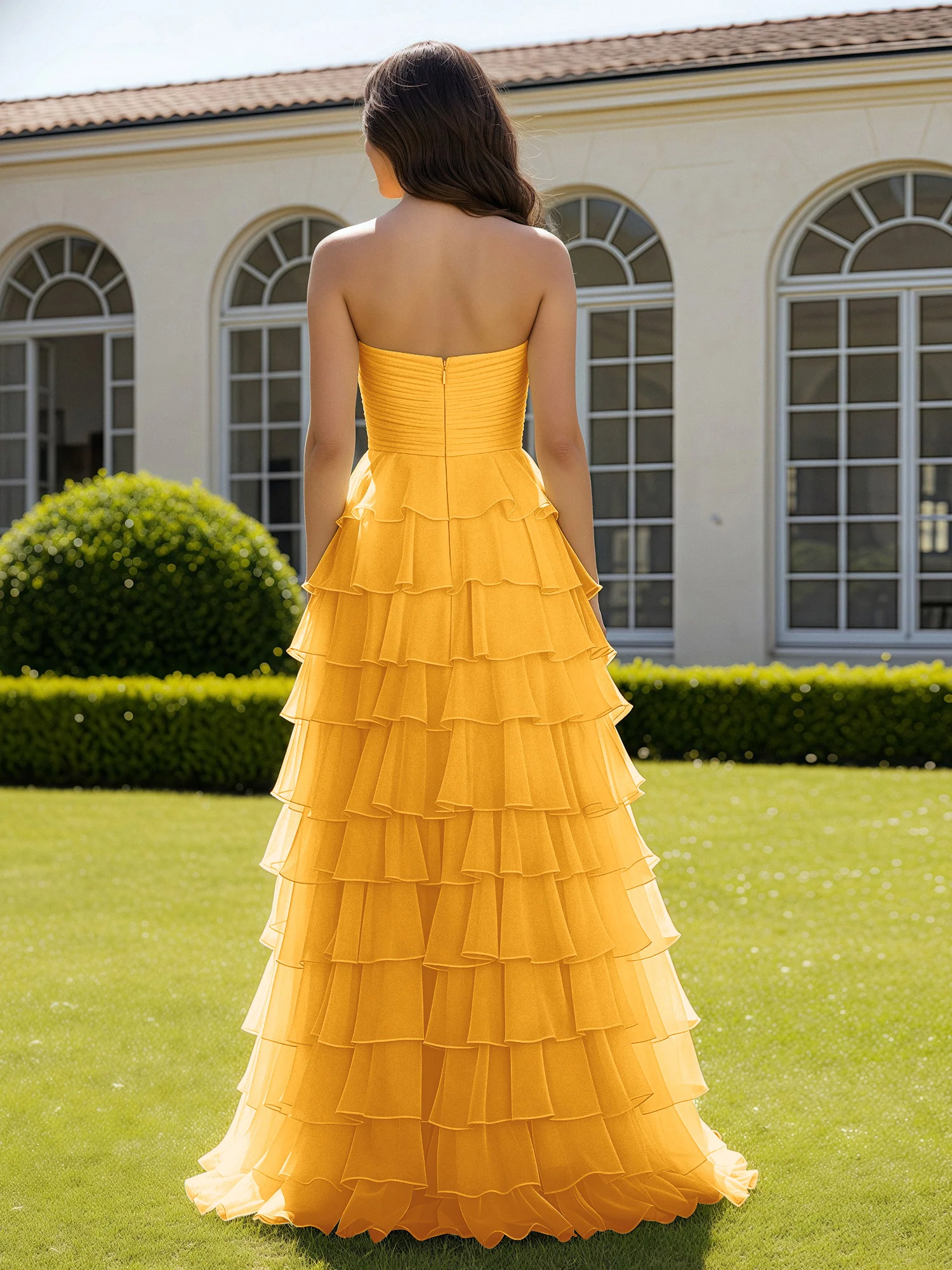 Chiffon Ruffle Sweetheart Prom Dress With Slit Tangerine - Image 2