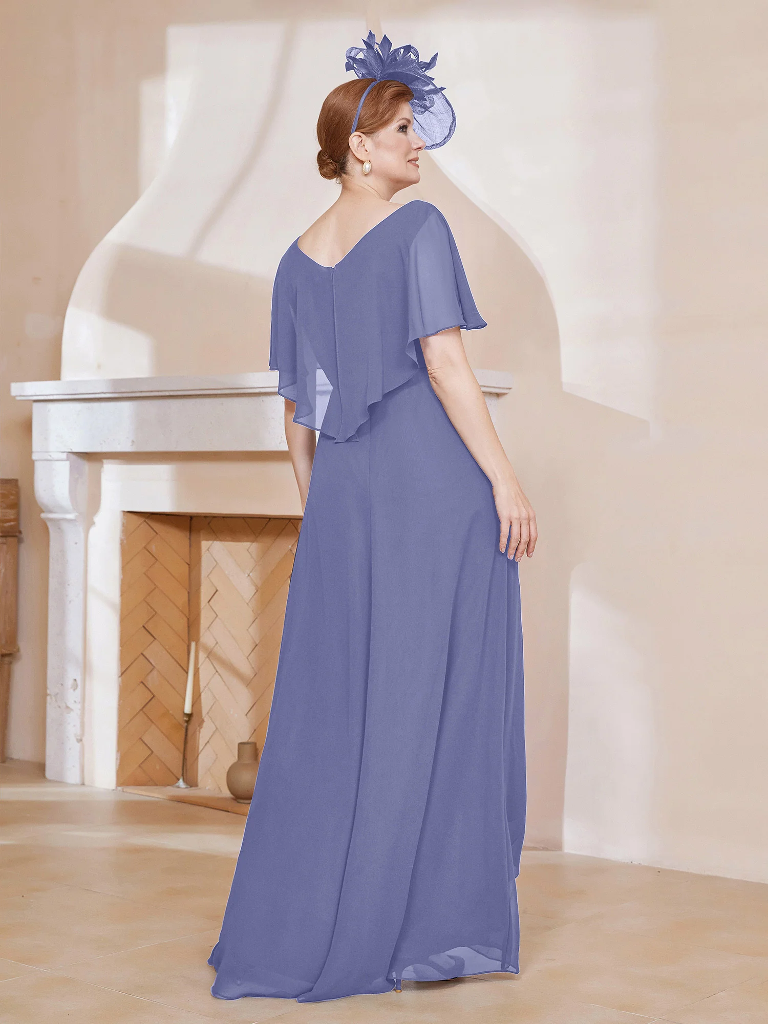 V-neck Flutter Sleeves Asymmetrical Dress Periwinkle - Image 2