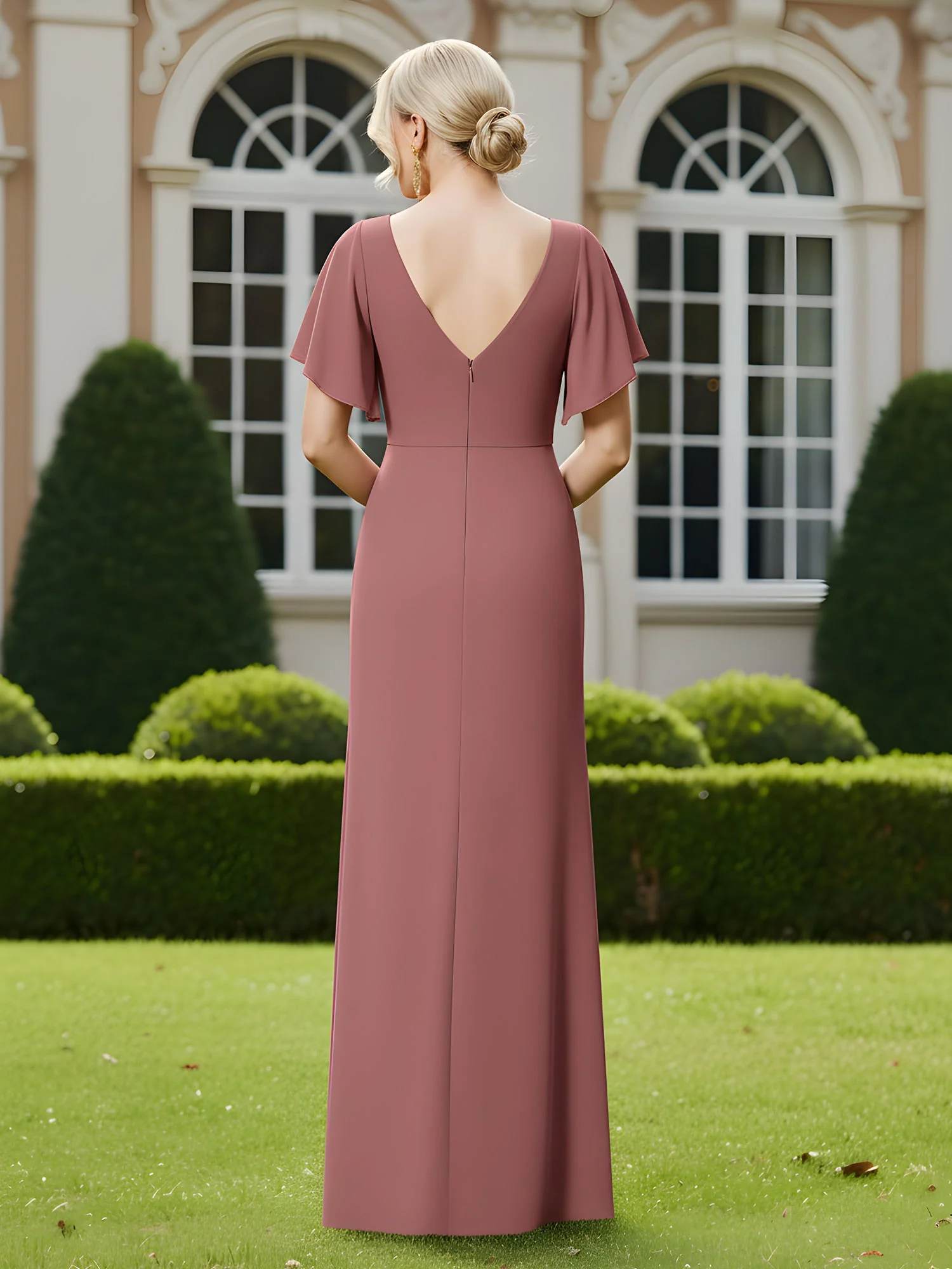 V-neck Flutter Sleeves Pleated Floor-Length Dress Emerald - Image 2