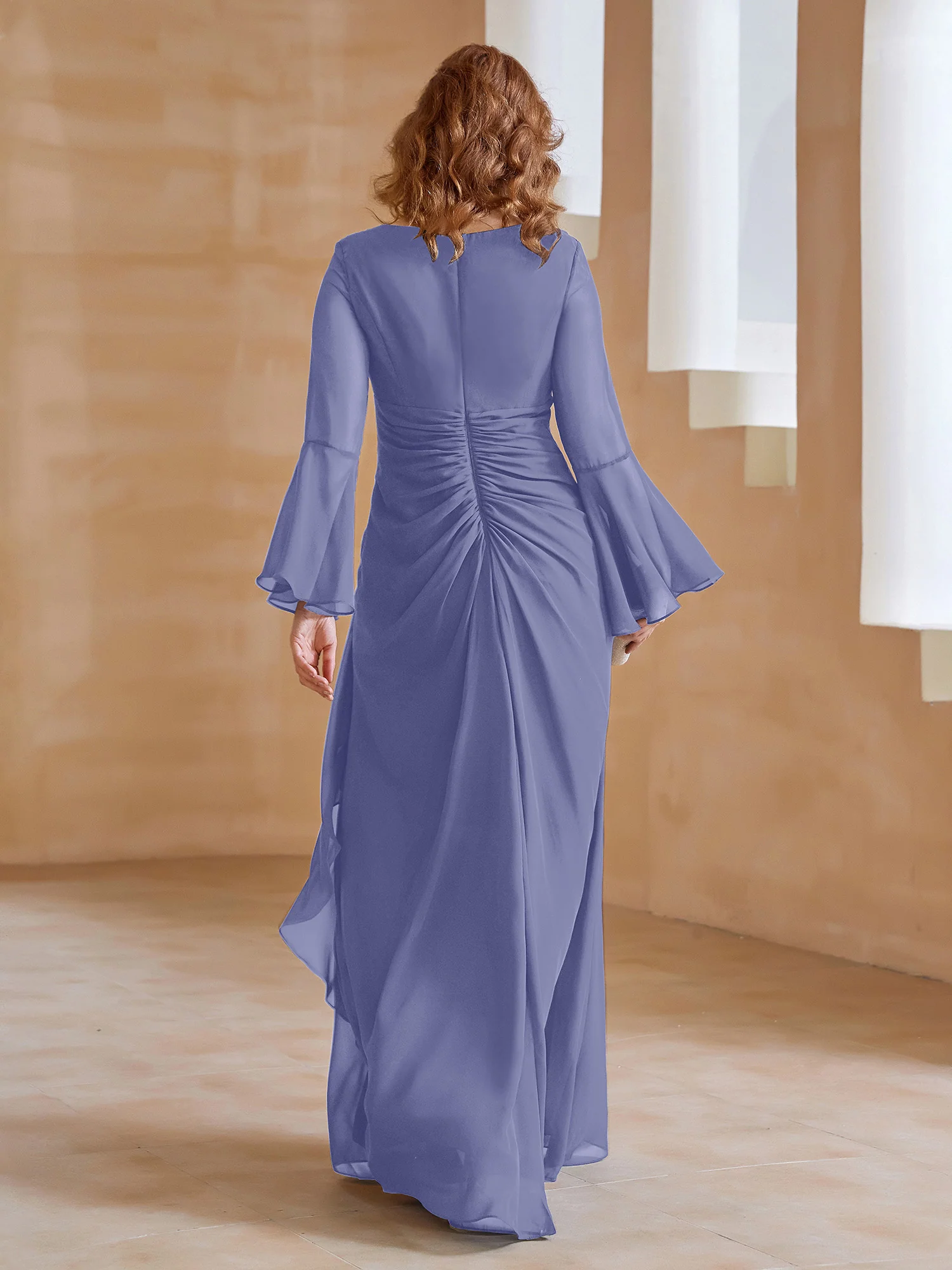 V Neck Pleated Floor-Length Dress Periwinkle - Image 2