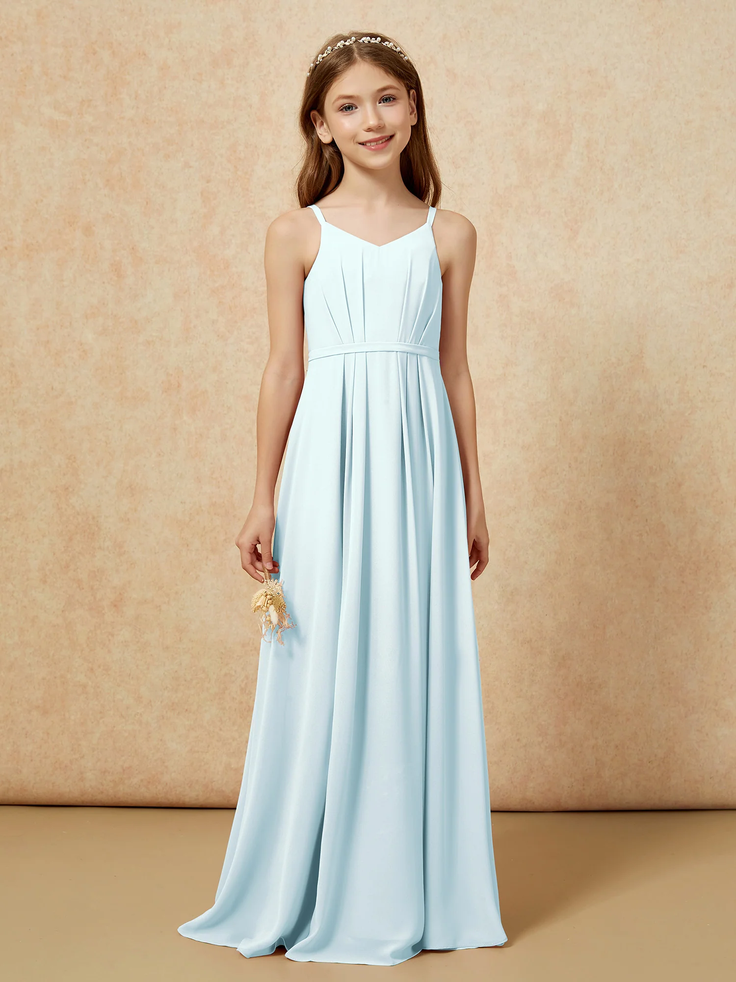V-neck Spaghetti Straps Chiffon Junior Bridesmaid Dresses Mist - Image 4