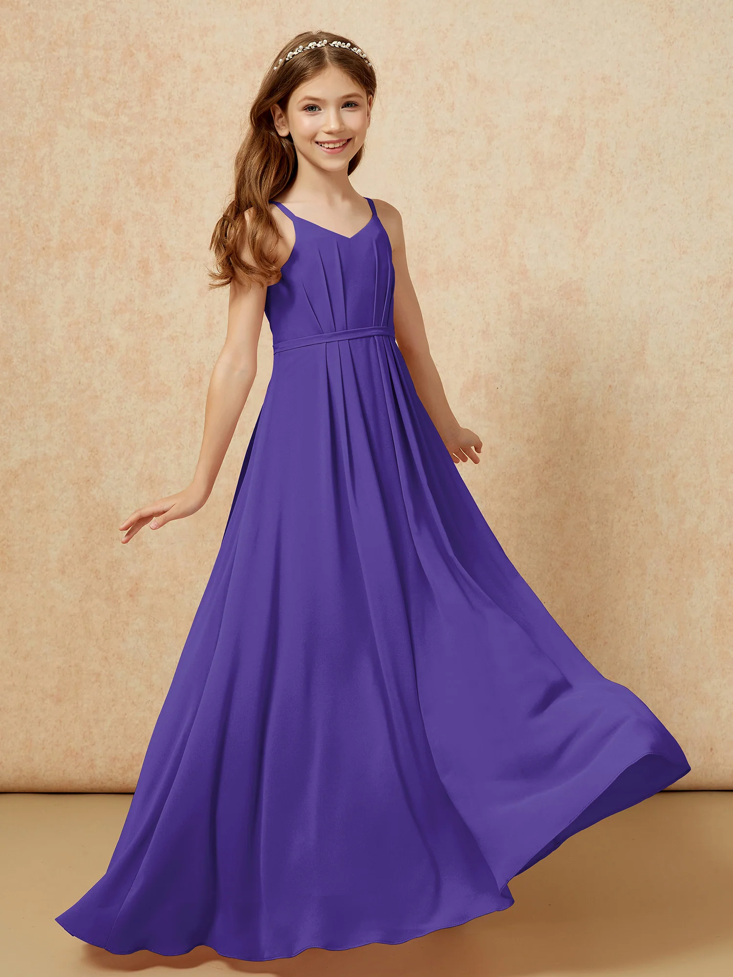 V-neck Spaghetti Straps Chiffon Junior Bridesmaid Dresses Regency - Image 6