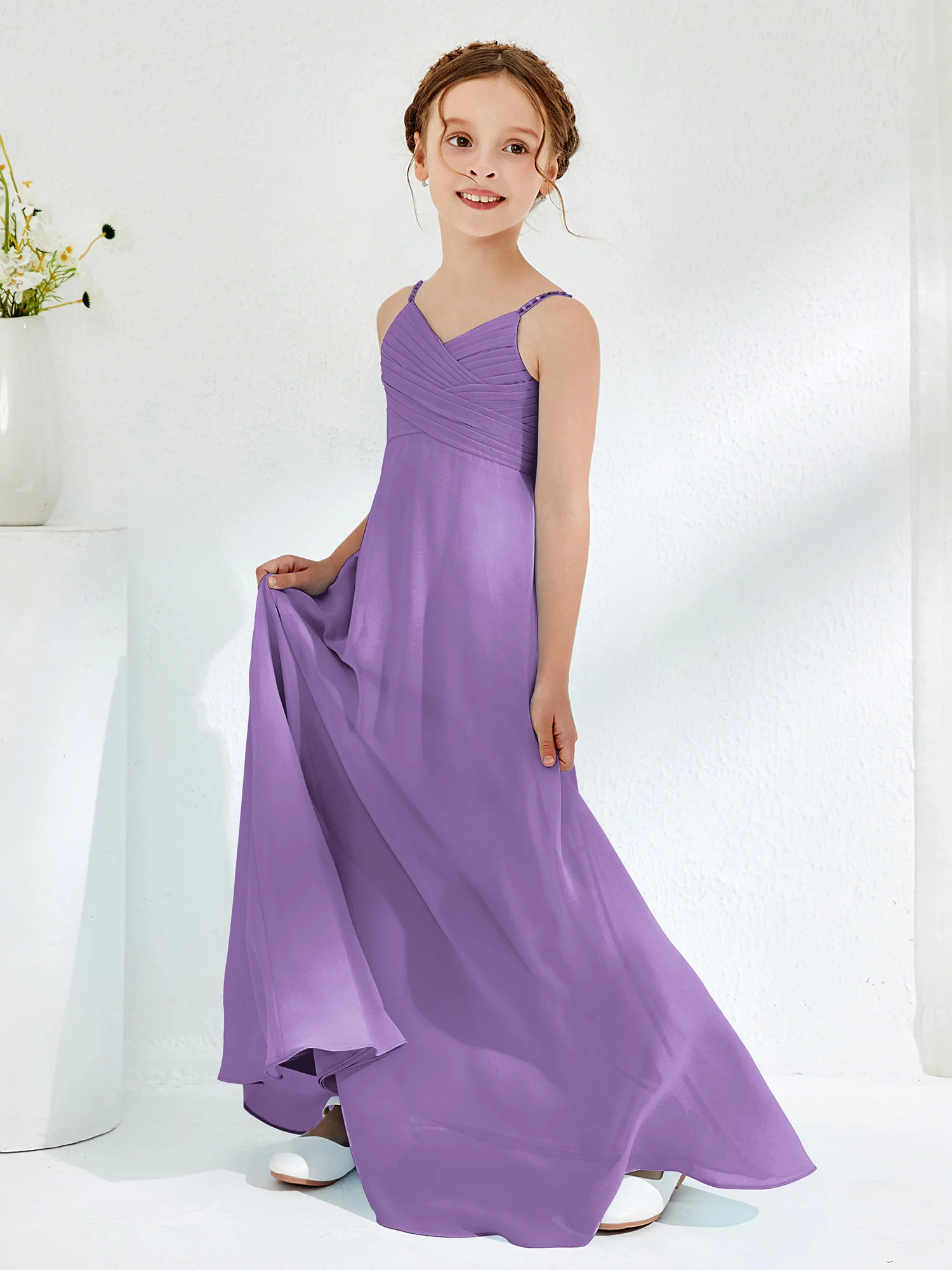 V-neck Spaghetti Straps Floor-length Junior Bridesmaid Dresses Tahiti - Image 3