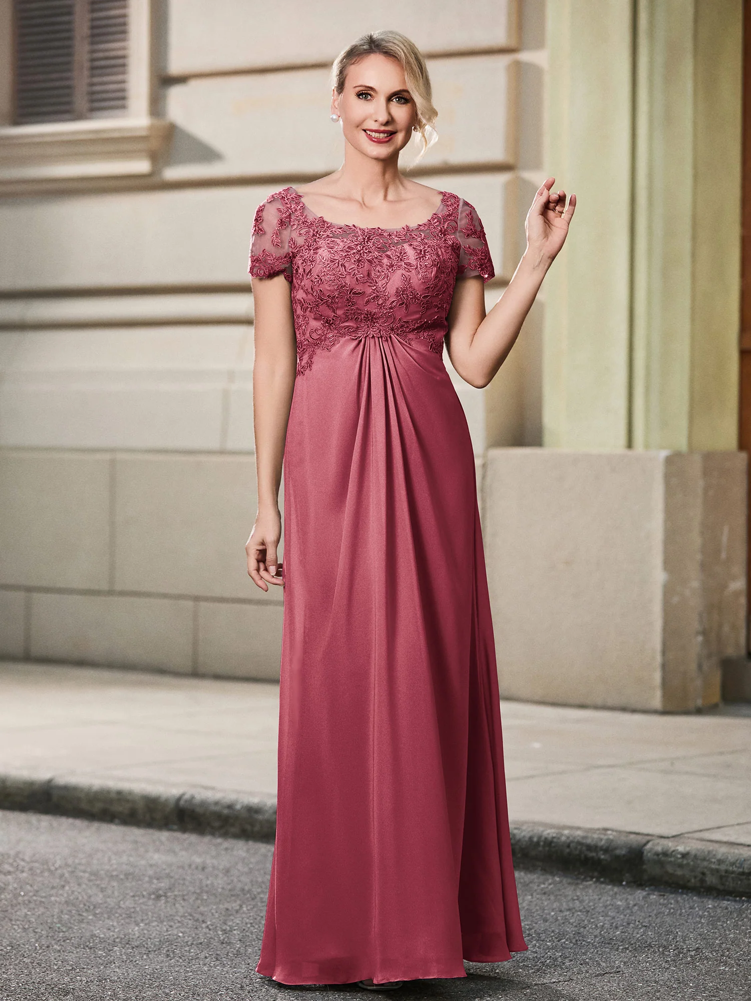 V-neck Tea-length Dress with Flutter Sleeves Cinnamon Rose - Image 2