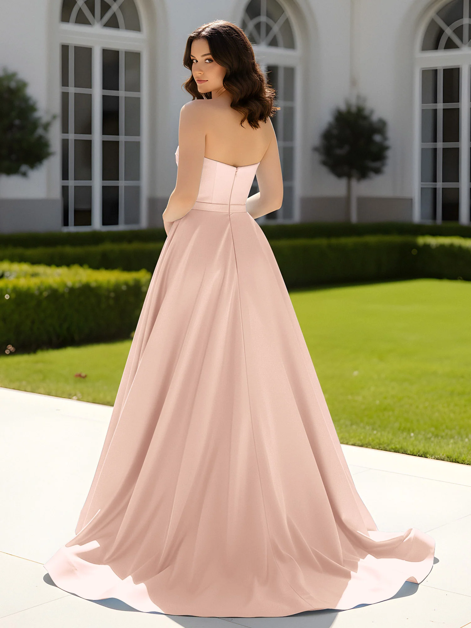 Pleated Sweetheart Satin Ball Gown With Sweep/Brush Train Pearl Pink - Image 2