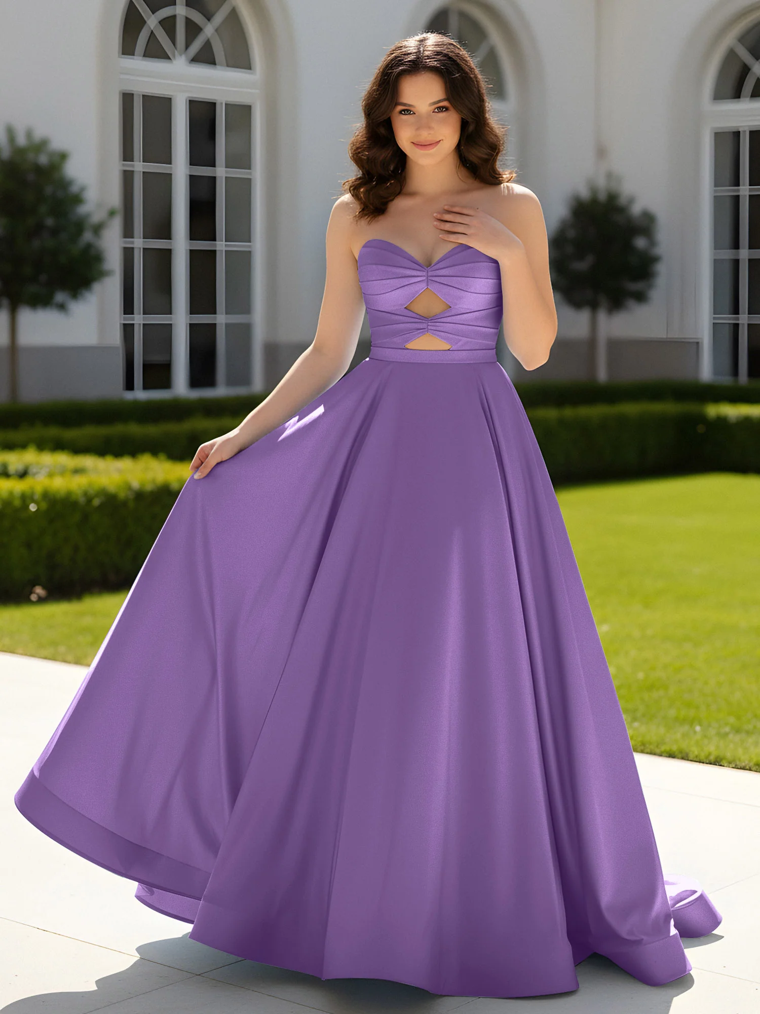 Pleated Sweetheart Satin Ball Gown With Sweep/Brush Train Tahiti