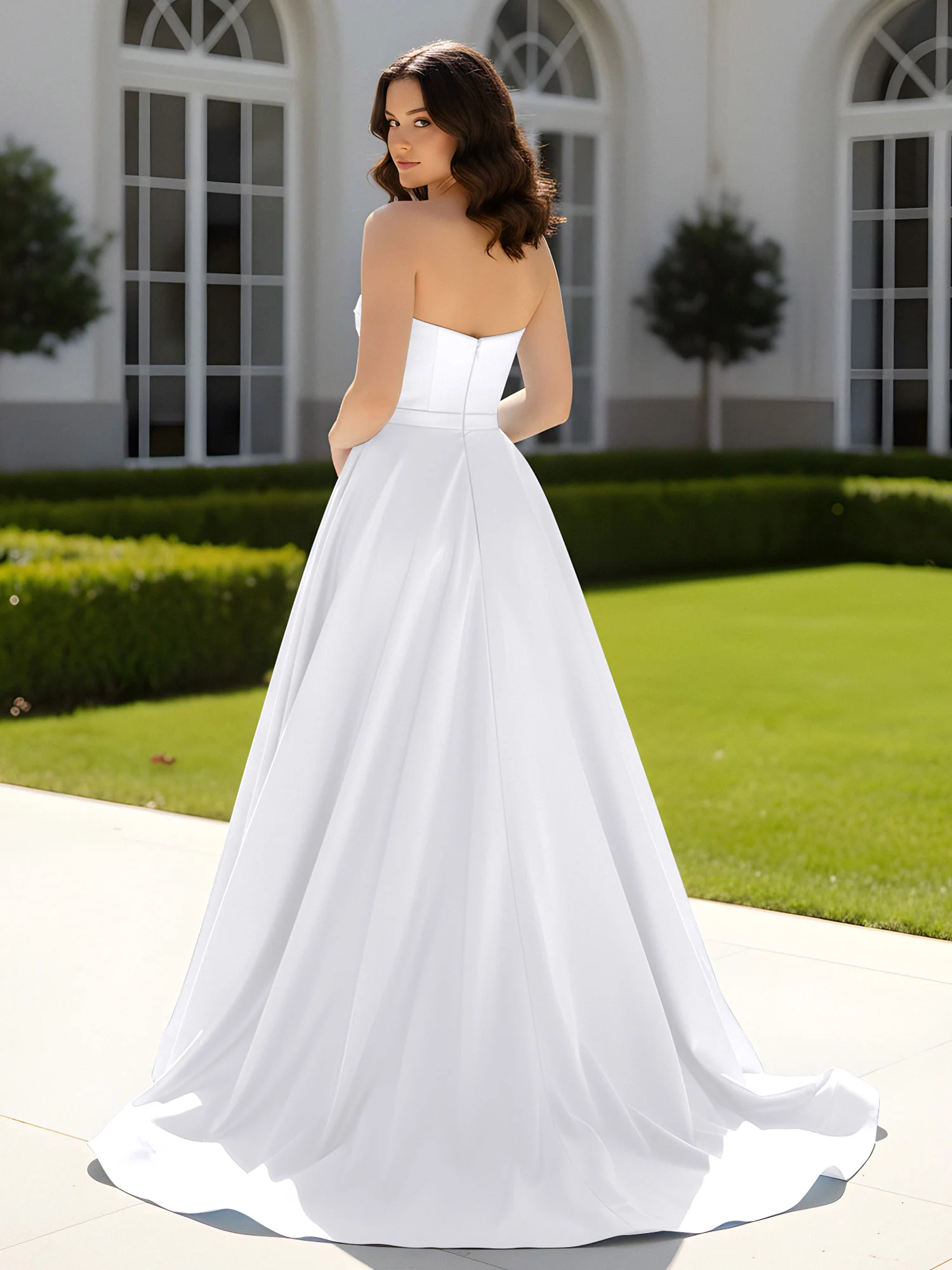Pleated Sweetheart Satin Ball Gown With Sweep/Brush Train White - Image 2